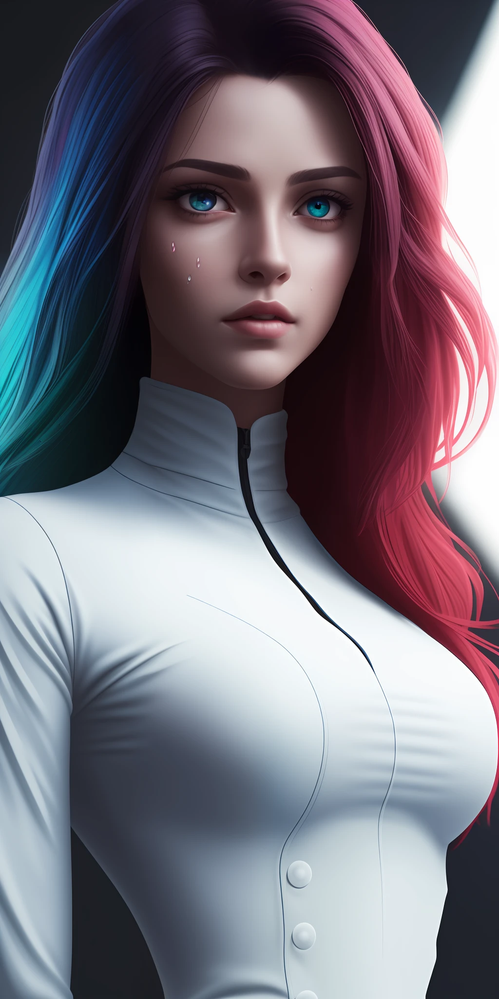 Full face portrait photo of a 23-year-old European girl, RAW, beautiful woman, semi-open strawberry lips, dimples, wistful look, (extra long green hair), ((detailed face)), ((detailed facial features)), (finely detailed skin), pale skin, (in a deep neckline highly detailed sexy futuristic red dress, cyberpunk megacity environment, neon lights, skyscrapers), (shirtless), (in the ballad)), soft natural light, wet skin, cyberpunk megacity environment, (cool colors), damp, reflections, (masterpiece) (perfect aspect ratio), (realistic photo), (best quality), (detailed) photographed on a Canon EOS R5, 50mm lens, F/2.8, HDR, (8k) (wallpaper) (cinematic lighting) (dramatic lighting) (sharp focus) (intricate), RAW photo, RAW photo, gigachad photo, posing for the camera, white jeans, arms behind, 8k uhd, dslr, high quality, film grain, Fujifilm XT3, extremely detailed, photorealistic, realistic, incredibly absurd, highly detailed, sharp focus, (Professional Studio Lighting), (Professional Color Grading), Edge Lighting, Dramatic lighting, Cinematic lighting, Lumen reflections, Soft natural lighting, Soft color, Photon mapping, Radiosity, (Beautiful eyes),(Pink eyes), (Detailed eyes), (Detailed face), symmetrical eyes, sharp eyes, sensual face, full body), (HIGH LEVEL OF DETAIL),(wet, oil-lubricated), (athletic body), (sweaty), thin waist, large breasts, (sperm in breasts), high detailed skin, uncharacterized texture, hyper detailed, realistic skin texture, armor, best quality, ultra high res, (photorealistic: 1.4) high resolution, detailed, raw photo, sharp re, by lee jeffries nikon d850 film stock photography 4 kodak portra 400 camera f1.6 color lens Rich texture hyper realistic dramatic lighting UnrealEngine trend in Artstation Cinestill 800, veins in the body, (body and fitness).
