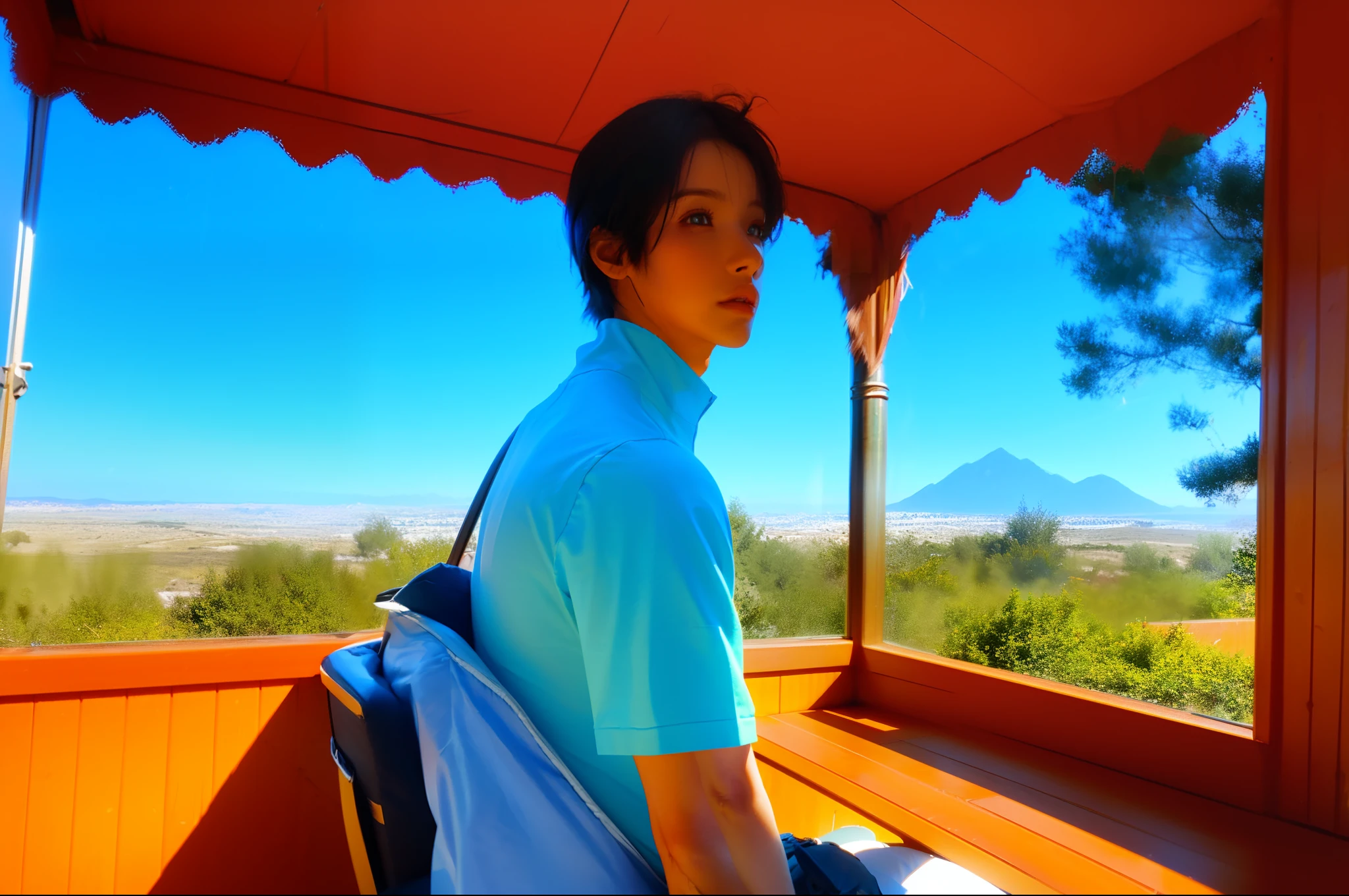 a highly detailed matte painting of a man on a hill watching a giant girl, by makoto shinkai, by artgerm, by wlop, by greg rutkowski, volumetric lighting, octane render, 4k resolution, trending on artstation, masterpiece