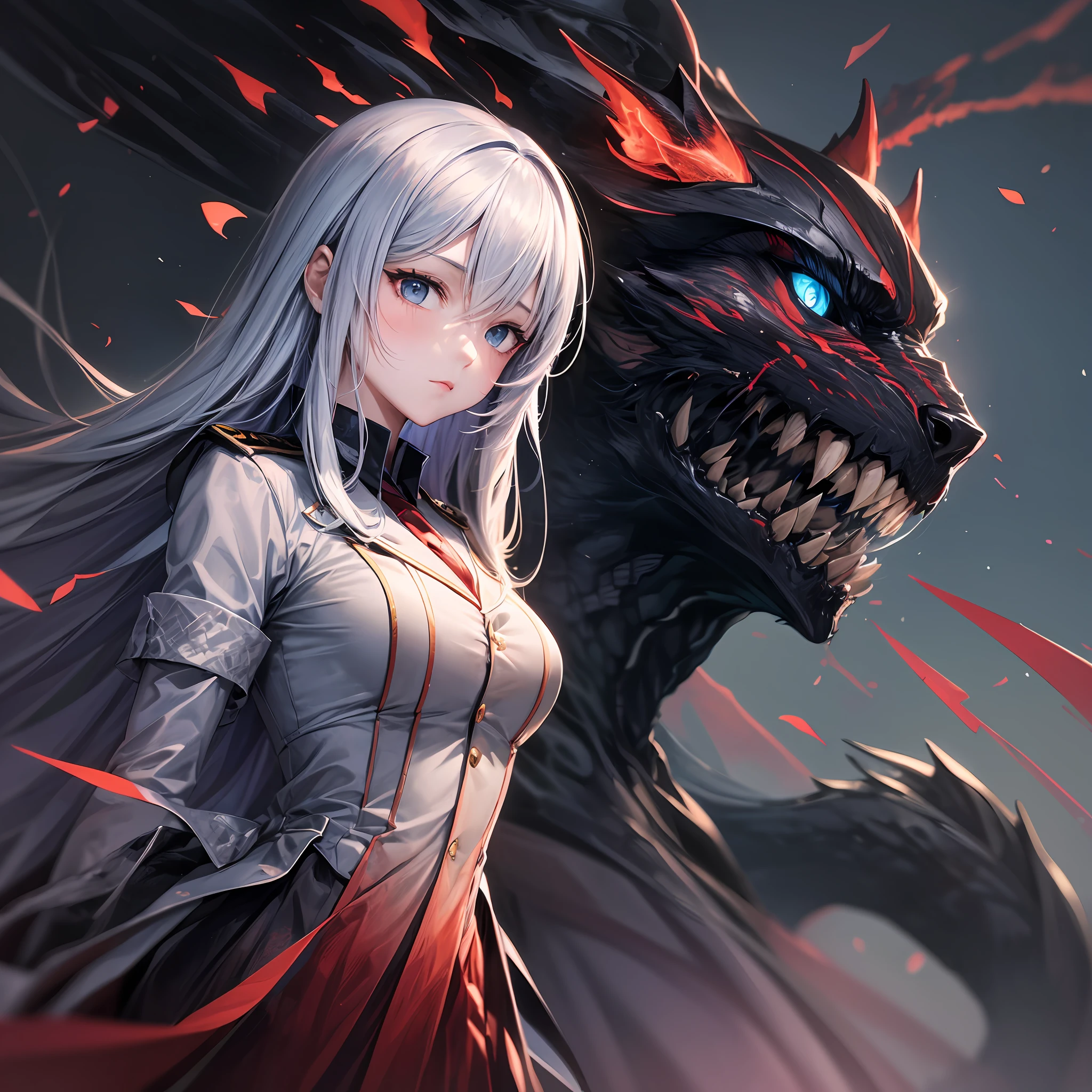 A beautiful girl who defeats a monster that eats people, a Japan anime drawing who is bathed in blood in uniform, pastel colors, drawings that give a sense of security, guys in everyday life, but a serious atmosphere, --auto --s2
