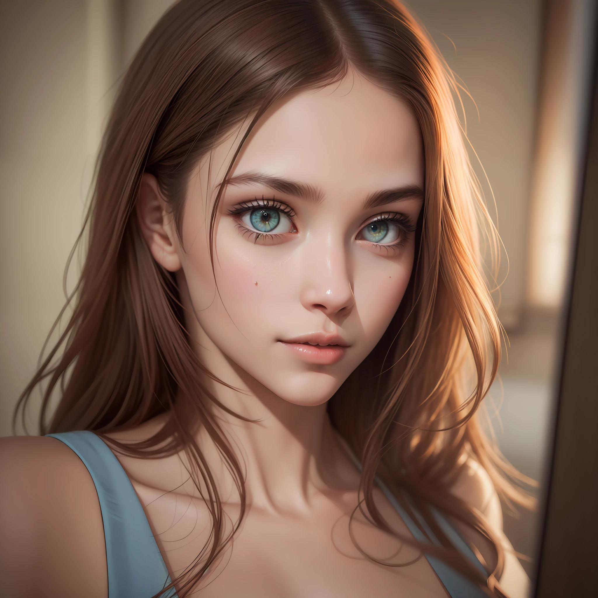 8K, Best Quality, Masterpiece, Ultra High Resolution, (Realism: 1.4), Original Photo, (Realistic Skin Texture: 1.3), (Film Grain: 1.3), (Selfie Angle) 1 Girl, Beautiful Eyes and Face Details, Masterpiece, Best Quality, Close-up, Upper Body, Looking at the Viewer