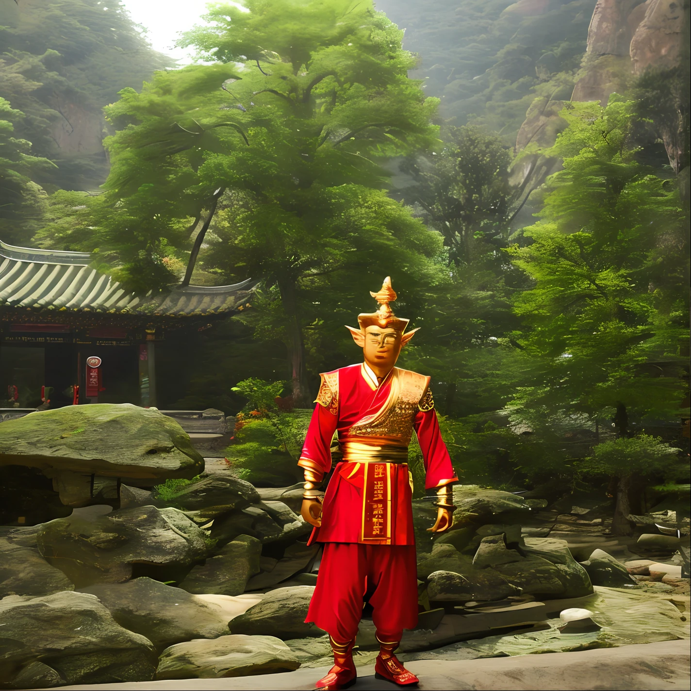 wukong, chinese god, in a chinese landscape, realistic image, ultra sharp, denoise, professional color grading, soft shadows, no contrast, clean sharp focus, cinema film photography, HDR --s 1000 --v 5.2