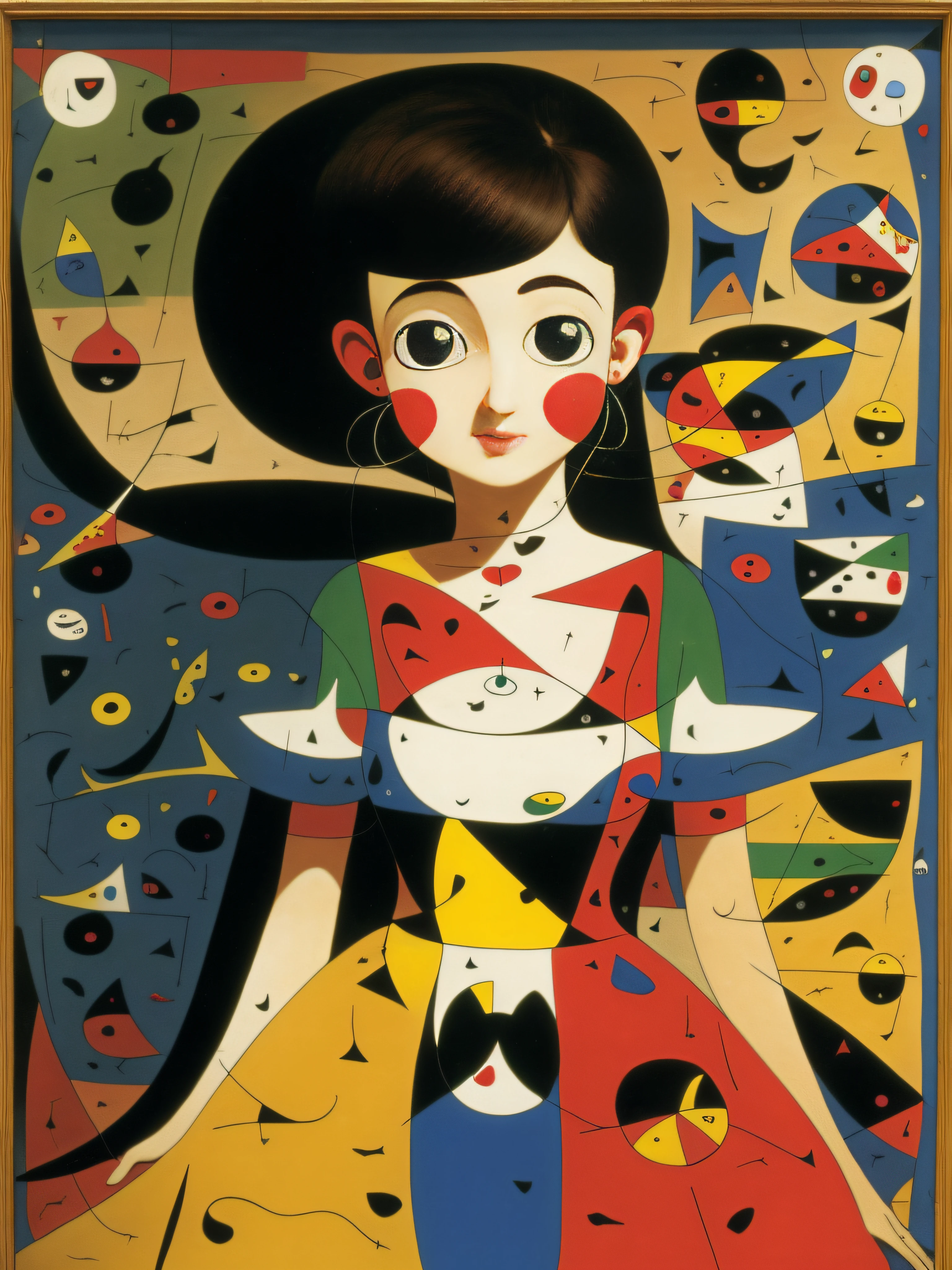 "Joan Miro, a charming young woman, presented in ultra-high definition, vibrant sights – aspect ratio 1:1 – size 180"