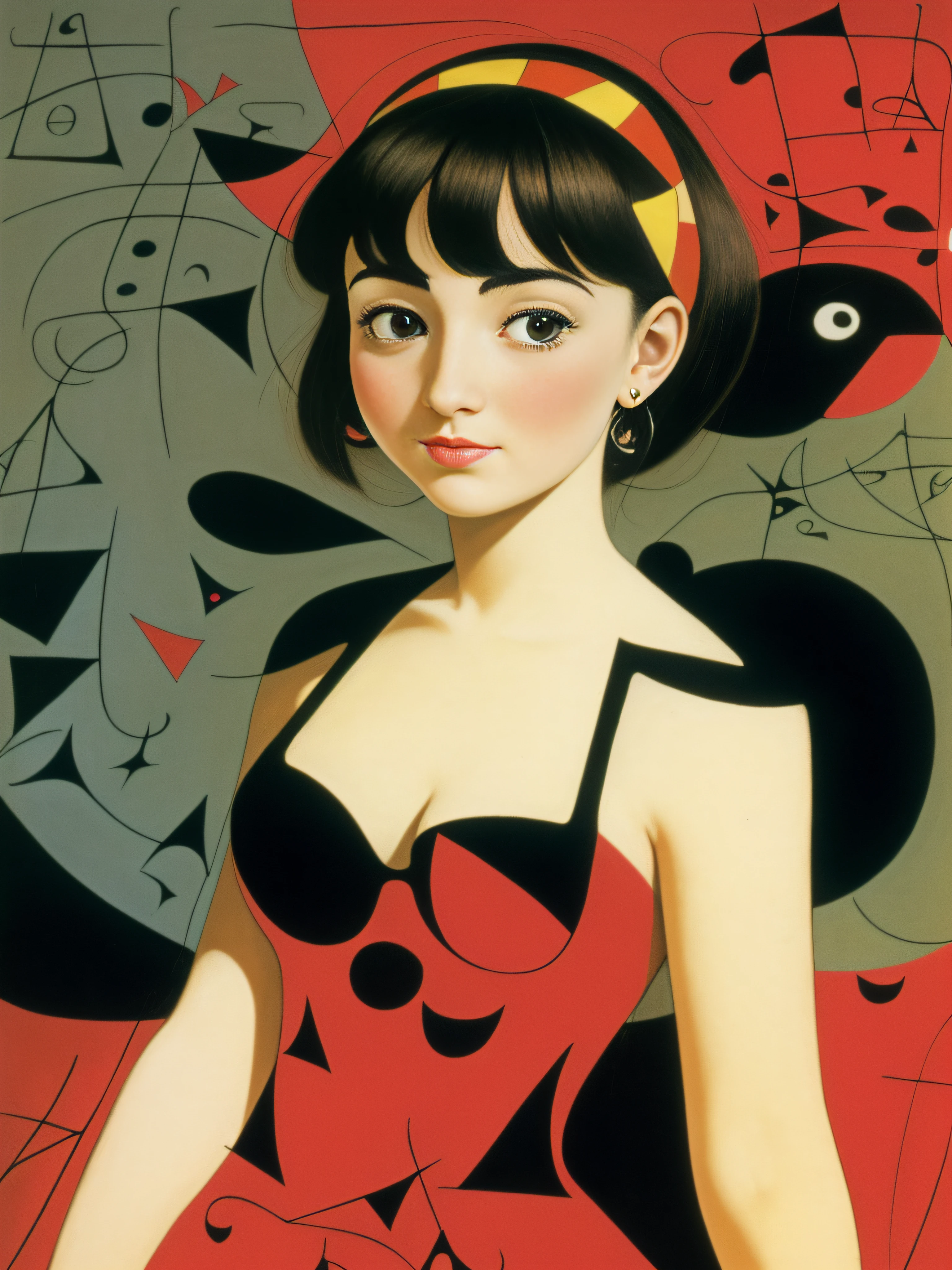 "Joan Miro, a charming young woman, presented in ultra-high definition, vibrant sights – aspect ratio 1:1 – size 180"