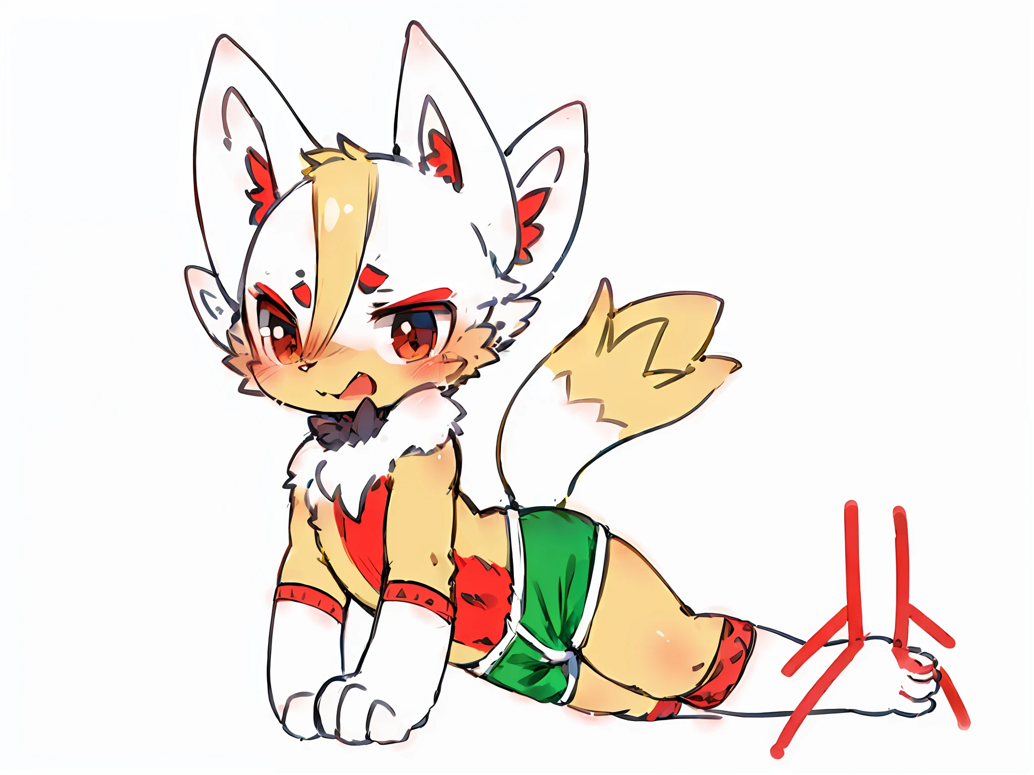 (Dark Environment: 0.8), Masterpiece, High Quality, Abstract Res, Digital Painting\(artwork\), by Dagasi, Yupa, Kiyosan, (Anthro, Fluffy Fur, Character Focus: 1.1), Anthro Male Cat, Short, Green White-edged Boxer Panties, Urinary Incontinence, without a top,