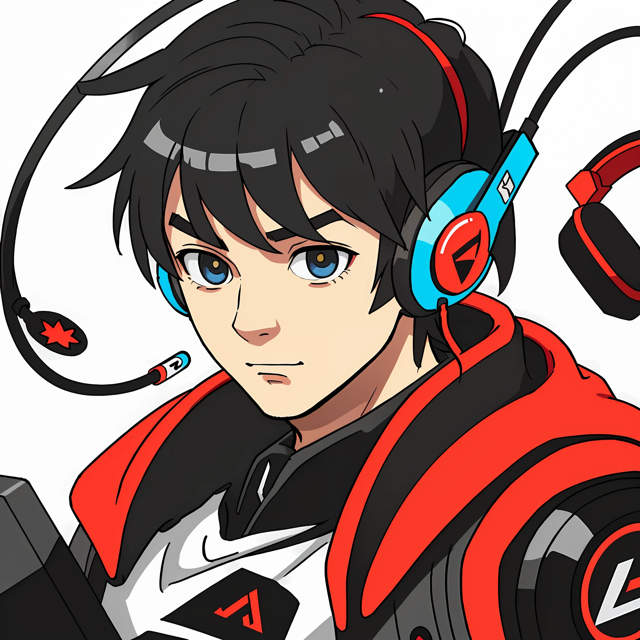 1boy, gamers, cute, handsome, using headphones, looking at viewers, close up, zoom, half body, red, rog,