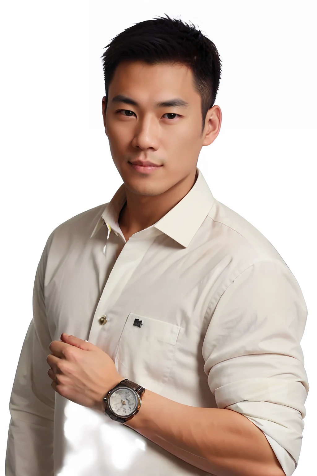 a close up of a man in a white shirt with a watch, handsome chad chin, damien tran, asian male, ross tan, darren quach, kevin hou, rick dai, jeremy cheung, ryan jia, joe taslim, david luong, bao pham, andrew thomas huang, reuben wu, christopher cao, james yang, yee chong silverfox