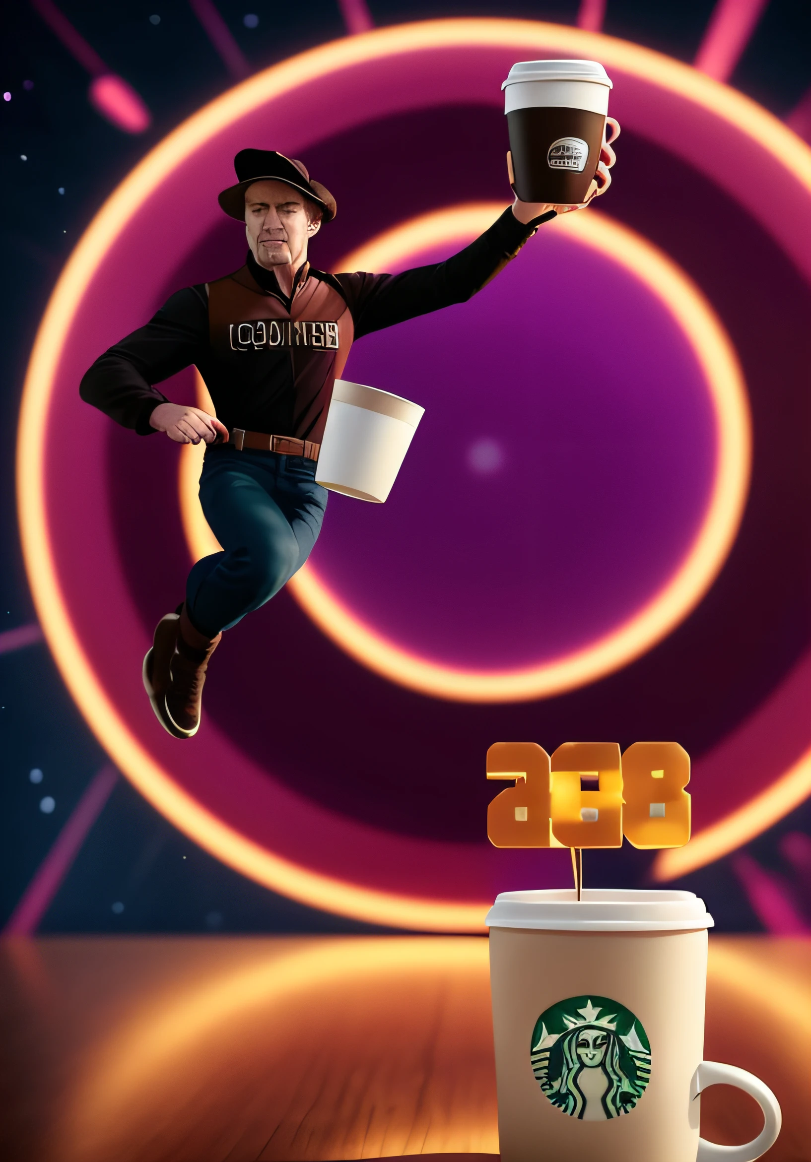 a close up of a person holding a cup of coffee, advert, coka-cola advertisement, thanos as a starbucks barista, ƒ / 8, ƒ/8, c 4 d ”, celebration of coffee products, 8 h, drink more coffee, ad image, 8k octan advertising photo, 8, coffee, coffee art, ad campaign, retro ad