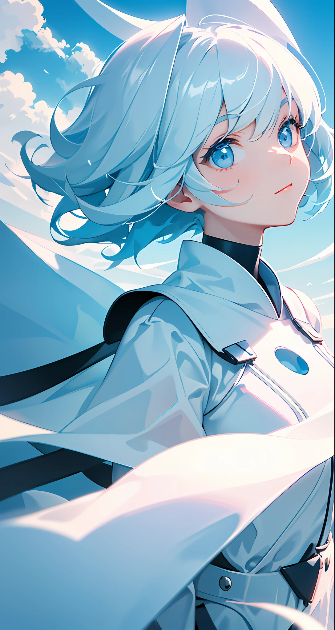 masterpiece, best quality, movie still, 1girl, floating in the sky, cloud girl, cloud, (close-up:1.1), bright, happy, fun, soft lighting, (Bauhaus, shapes, lines, abstract:1.1)