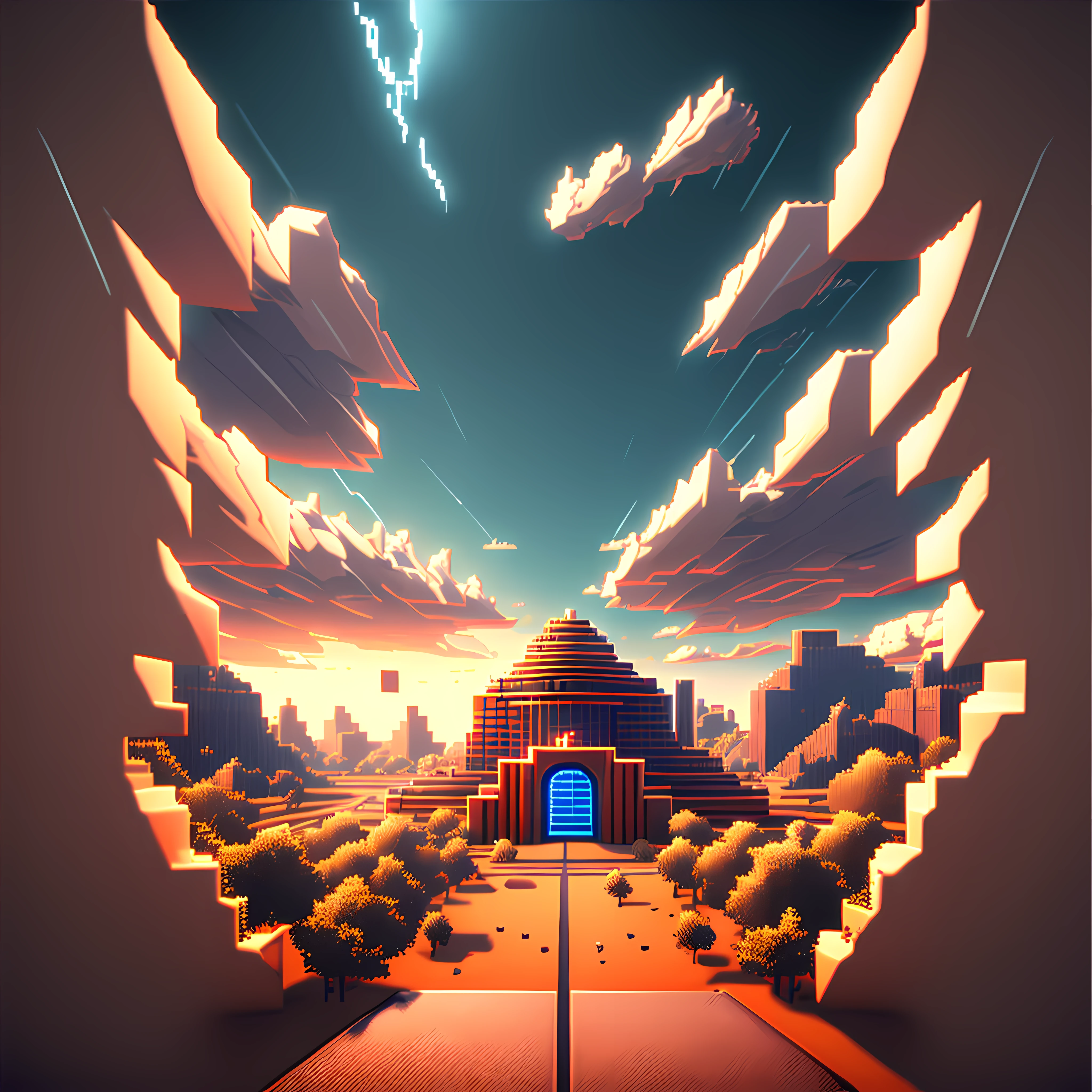 imagine, a video game scenario, based on geek culture and pixel art,
hyper detailed, center composition, dramatic skies, cinematic lighting, soft ambient lighting, ambient occlusion, unreal engine, Vray, CG render --auto