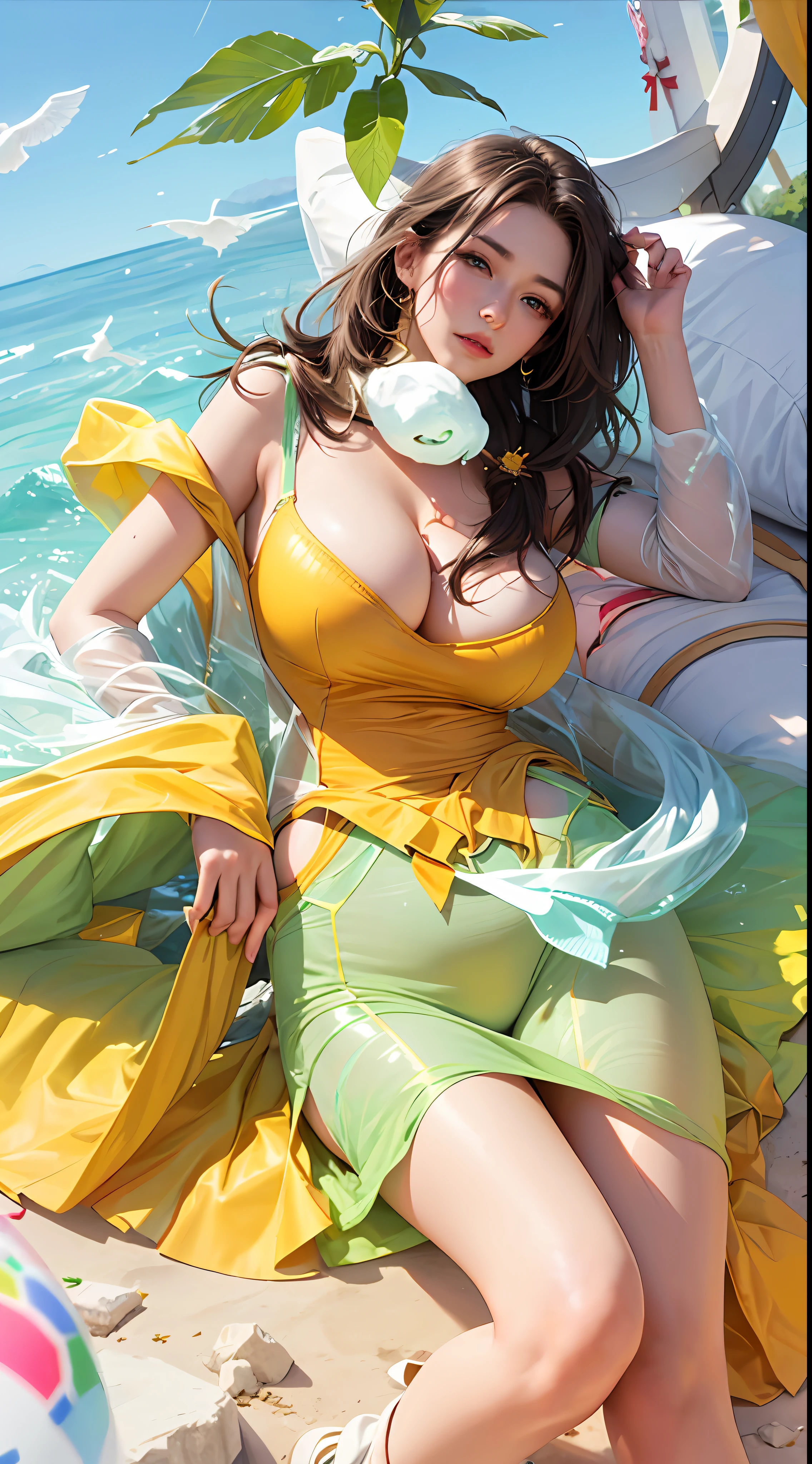 (Perfect Body 1.5), (Huge Breasts 1.5), (Huge Cleavage 1.5), (Exposed Breasts), (Sheer Underwear), Breasts Larger Than Torso, Crazy Bloated Breasts, Ill-fitting Clothes, Snow-White Skin, Style Art Germ, Extremely Detailed Art Germ, IG Model, (Best Quality), Ultra Detailed, Ultra Realistic, Octane Renderer, High Dynamic Range, (HDR), 32K Resolution, Super Resolution, Megapixels, Tyndall Effect, Lens Vires, Shadows, backlight, depth of field, natural lighting, hard focus, film grain, mirror hologram, ray tracing,