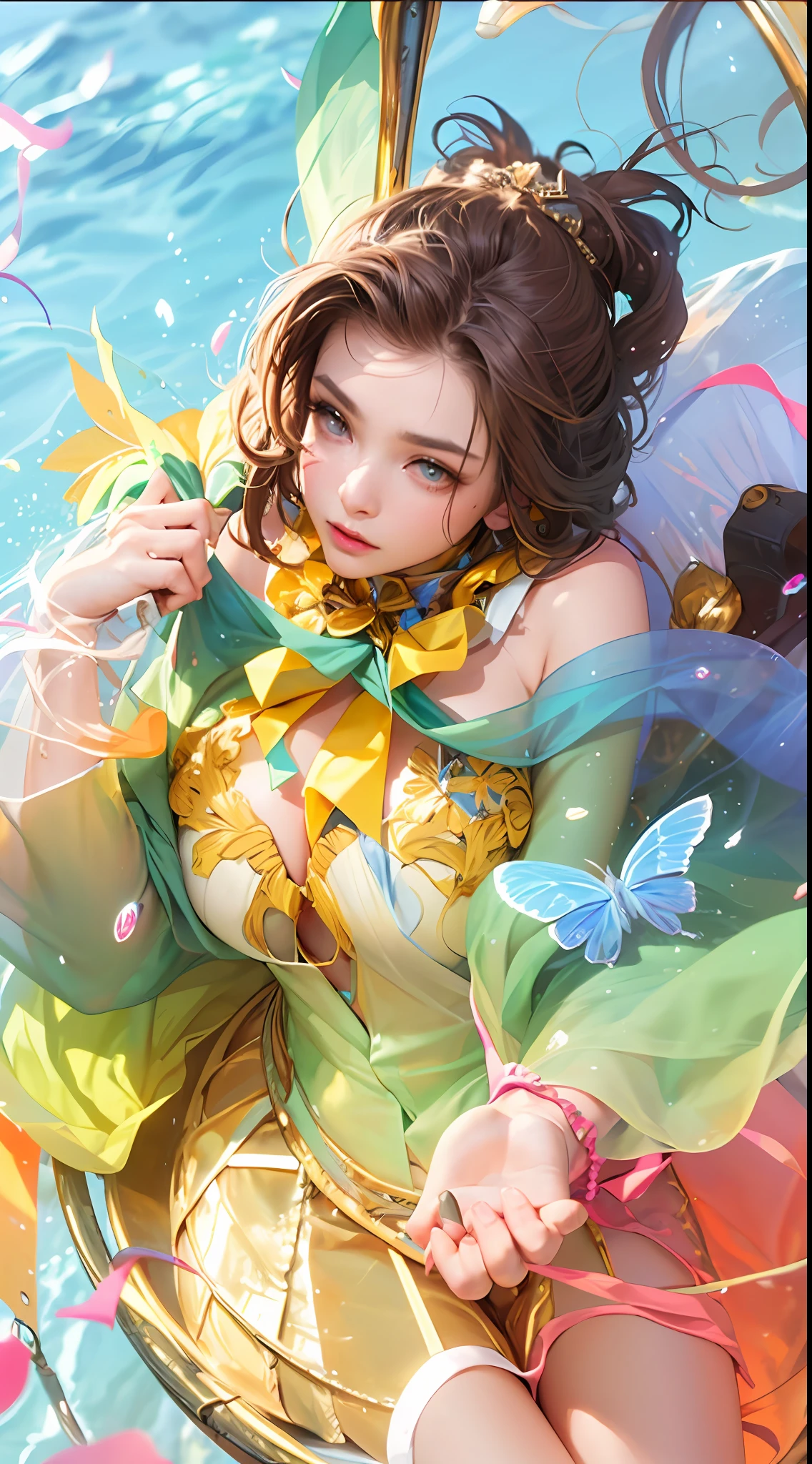 (Big Eyes 1.5), (Cute), (Perfect Body 1.5), (Huge Breasts 1.5), (Huge cleavage 1.5), (Exposed Breasts), (Sheer Underwear), Breasts Larger Than Torso, Crazy Bloated Breasts, Ill-fitting Clothes, Snow-White Skin, Style Art Germ, Extremely Detailed Art Germ, IG Model, (Best Quality), Ultra Detailed, Ultra Realistic, Octane Renderer, High Dynamic Range, (HDR), 32K Resolution, Super Resolution, Megapixels, Tyndall effect, lens flare, shadow, backlight, depth of field, natural lighting, hard focus, film grain, mirror hologram, ray tracing,
