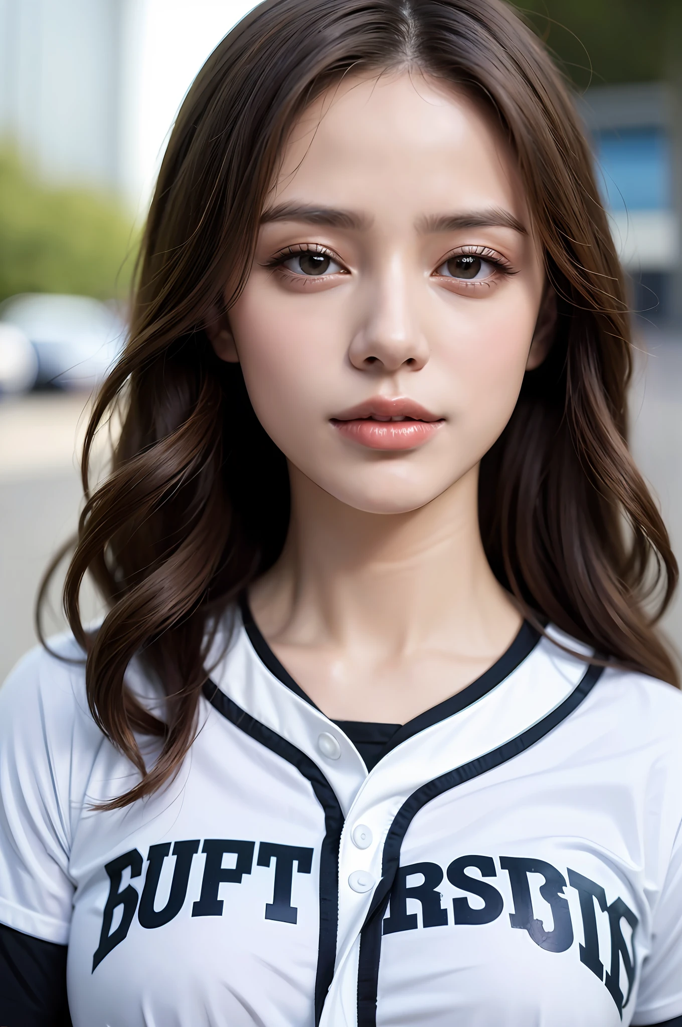 ((Top Quality, 8K, Masterpiece: 1.3)), Sharp: 1.2, Perfect Body Beauty: 1.4, Slim Abs: 1.2, (Layered Hairstyle, Big)), Baseball Uniforms, (Rain, Street: 1.2), Wet: 1.5, Highly Detailed Face and Skin Texture, Detailed Eyes, Double Eyelids, Aspect Looking at Camera