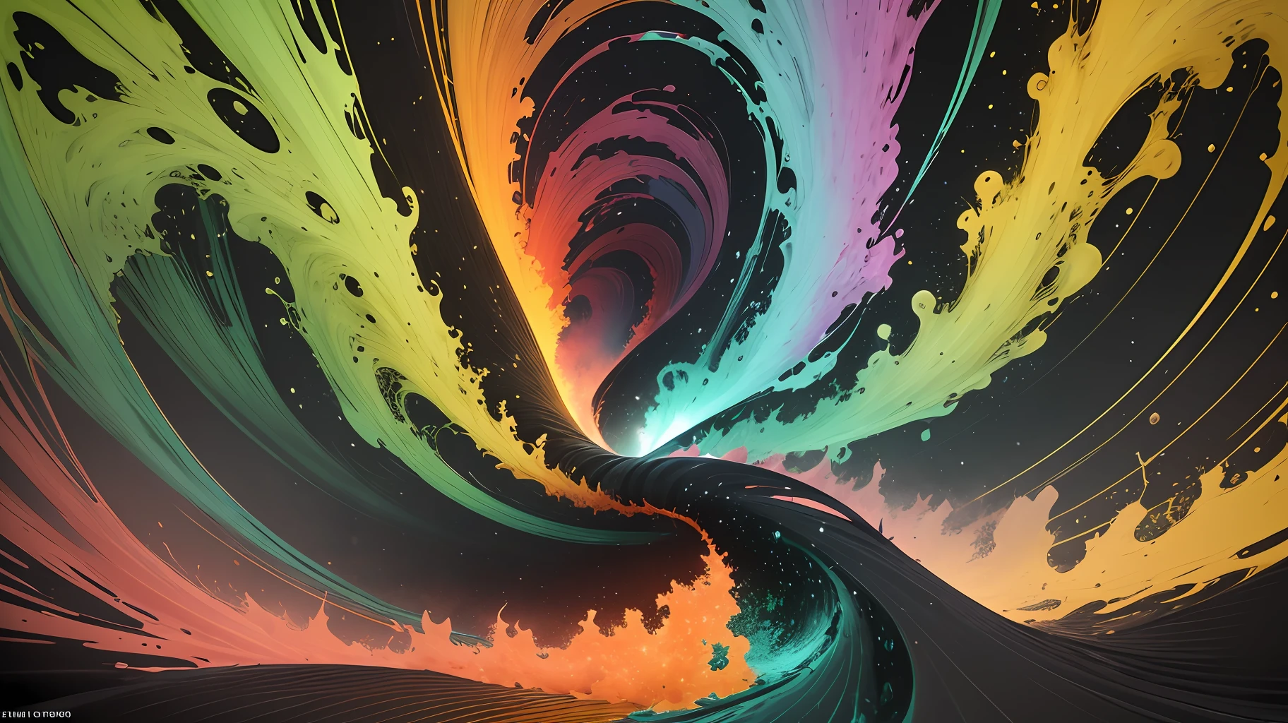 A swirling vortex of glowing green acid. The acid is bubbling and churning, creating a sense of movement and energy. The colors are vibrant and saturated, and the light is diffused, creating a sense of atmosphere. The backdrop is set against a black background, which helps to make the colors of the acid pop.