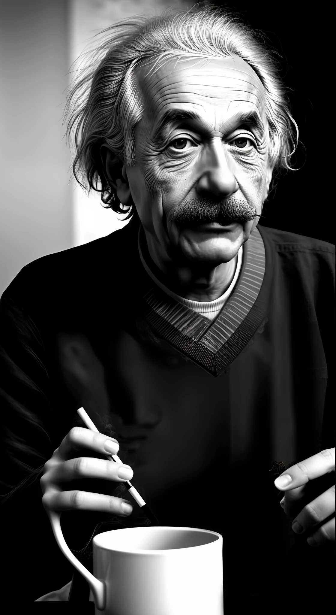 Albert Einstein Smoking a Pot::1.7 realistic::1.8 photorealistic::2 dusk::1 telephoto lens::1 defocus::-0.5 --v 4 --seed 0875486