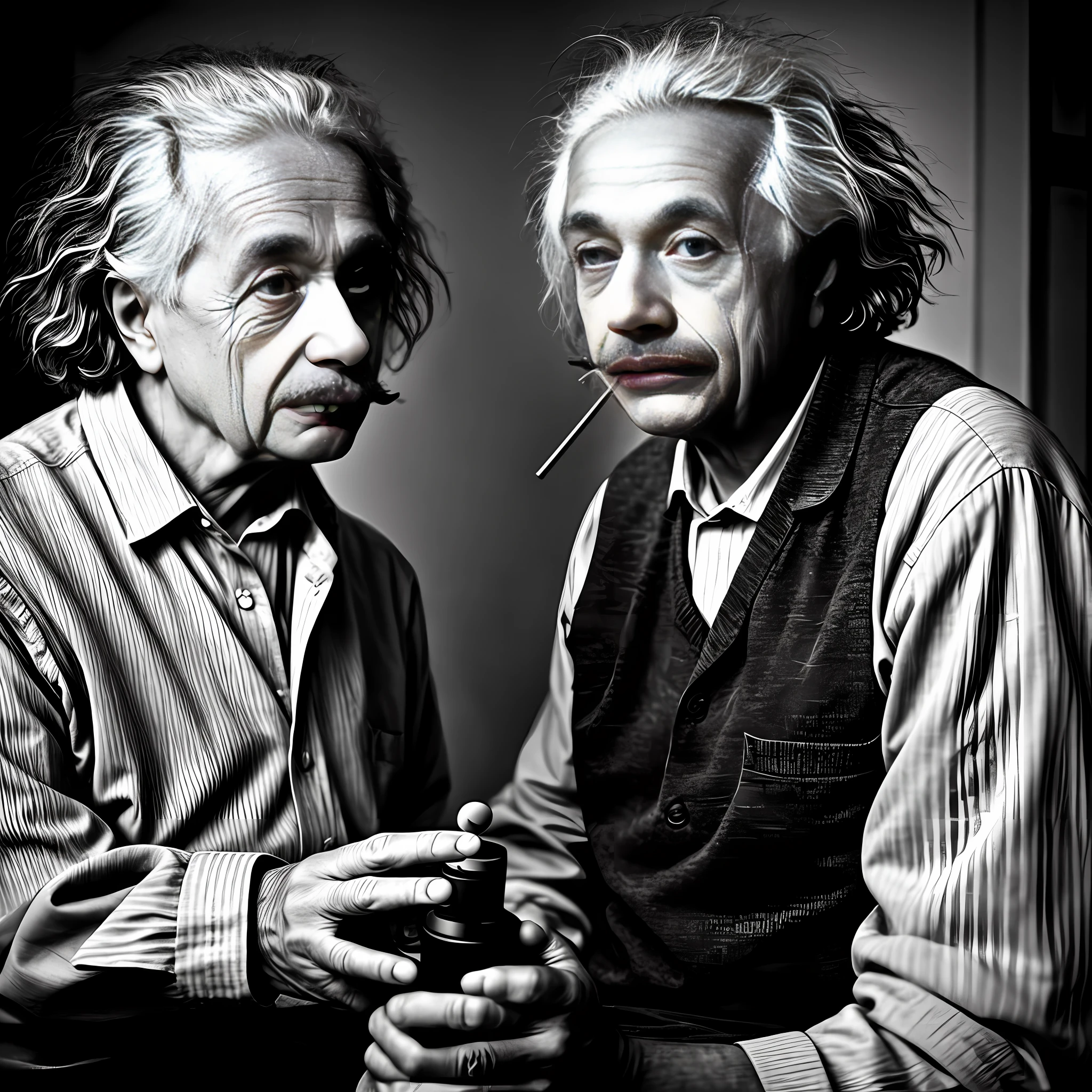 Albert Einstein Smoking a Pot::1.7 realistic::1.8 photorealistic::2 dusk::1 telephoto lens::1 defocus::-0.5 --v 4 --seed 0875486