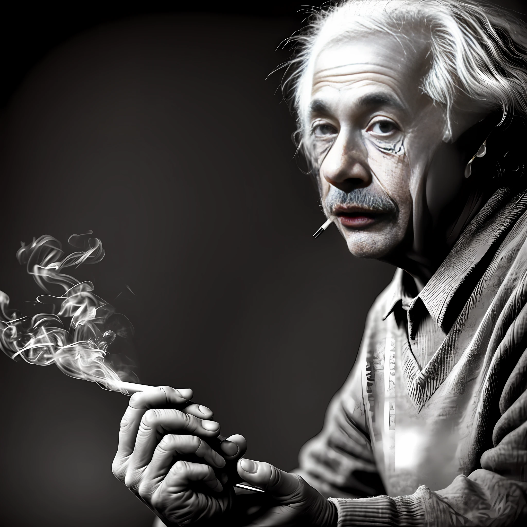 Albert Einstein Smoking a Pot::1.7 realistic::1.8 photorealistic::2 dusk::1 telephoto lens::1 defocus::-0.5 --v 4 --seed 0875486