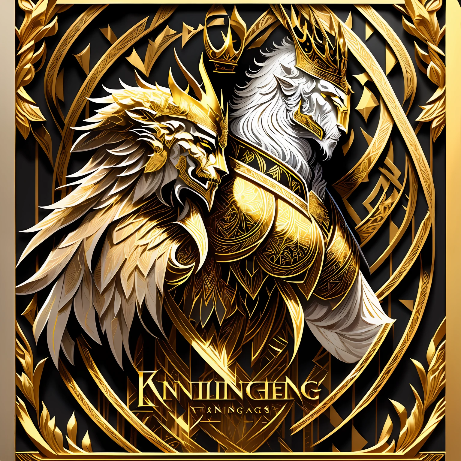 create a logo with red background with white leaves, written in the middle Infinity Damage, behind it has a drawing of an axe and a mace of the king side by side --auto