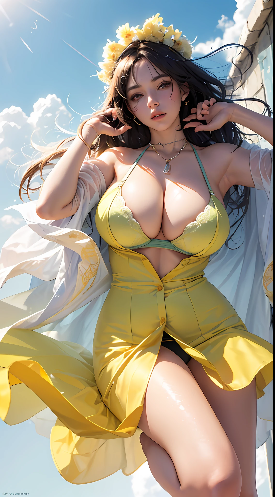 (Big Eyes 1.5), (Cute), (Perfect Body 1.5), (Huge Breasts 1.5), (Huge cleavage 1.5), (Exposed Breasts), (Sheer Underwear), Breasts Larger Than Torso, Crazy Bloated Breasts, Ill-fitting Clothes, Snow-White Skin, Style Art Germ, Extremely Detailed Art Germ, IG Model, (Best Quality), Ultra Detailed, Ultra Realistic, Octane Renderer, High Dynamic Range, (HDR), 32K Resolution, Super Resolution, Megapixels, Tyndall effect, lens flare, shadow, backlight, depth of field, natural lighting, hard focus, film grain, mirror hologram, ray tracing,