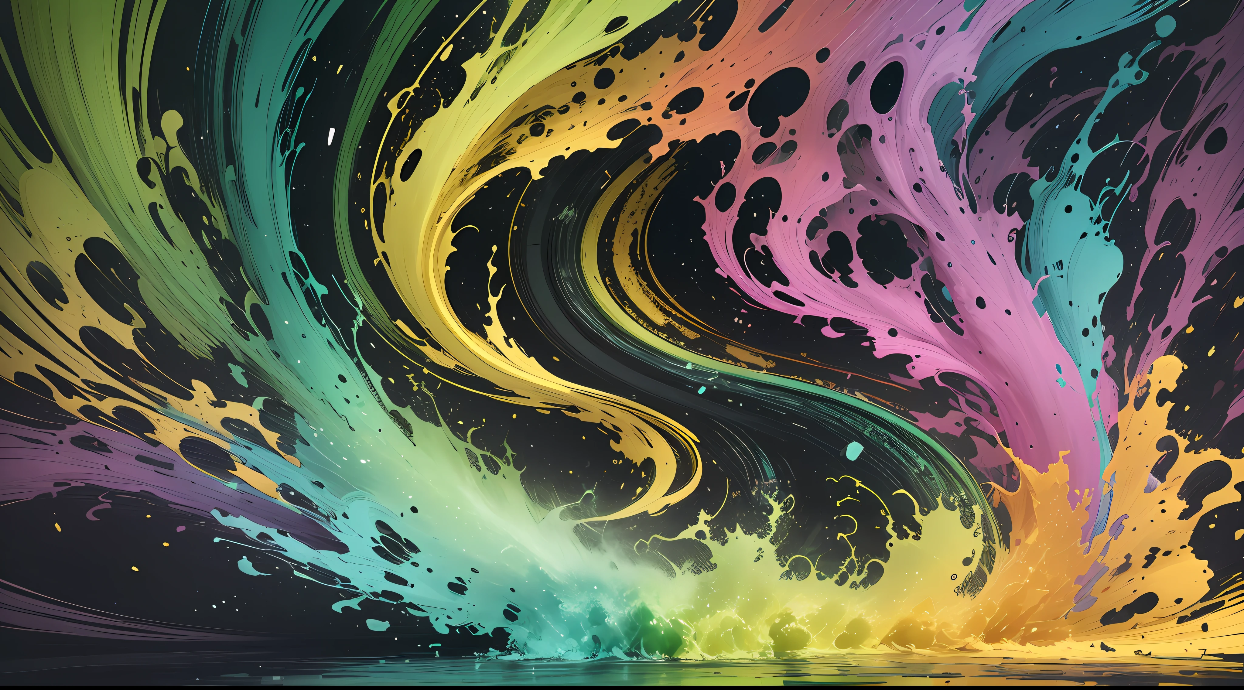 A whirlwind of bright green acid. The acid is bubbling and churning, creating a sense of movement and energy. The colors are vibrant and saturated, and the light is diffused, creating a sense of atmosphere. The background is set against a black background, which helps make the acid colors burst.green and predominant color