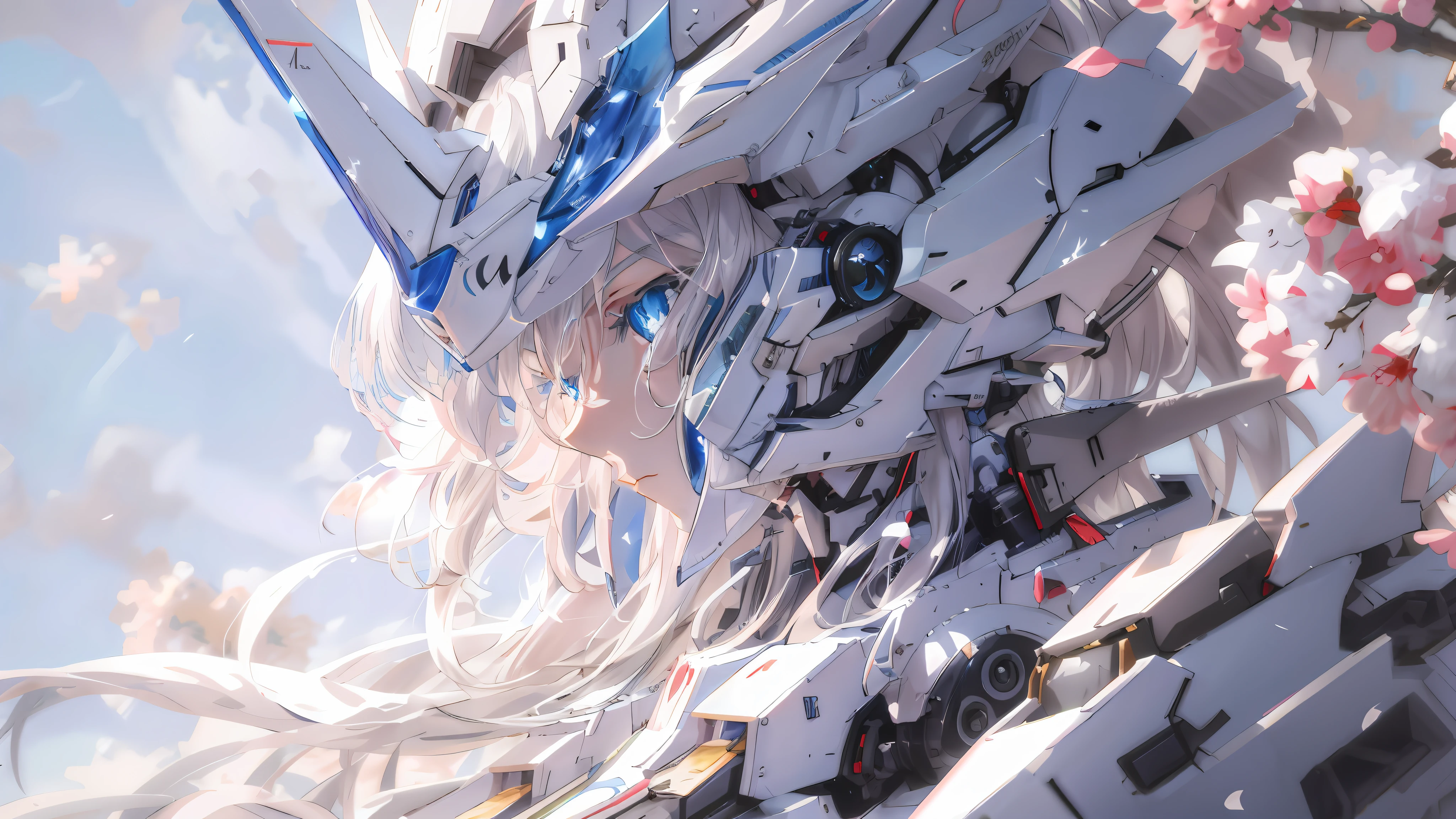 anime girl with long white hair and blue eyes standing in front of a tree, best anime 4k konachan wallpaper, detailed digital anime art, anime art wallpaper 4k, anime art wallpaper 4 k, anime mecha aesthetic, anime wallpaper 4 k, anime wallpaper 4k, anime art wallpaper 8 k, 4k anime wallpaper, detailed anime artwork --auto --s2