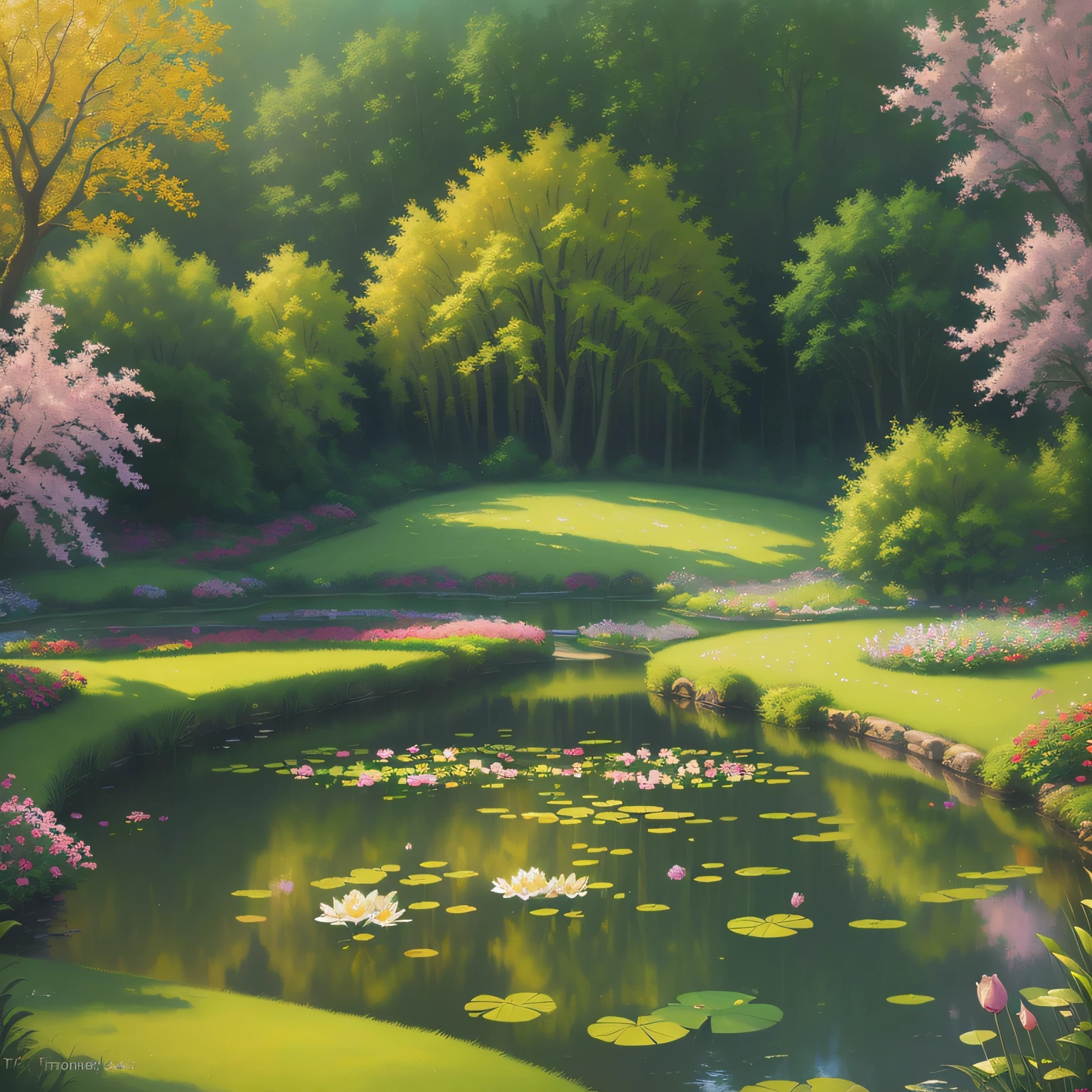 Blue lotus flowers in a creek Oil painting --auto
