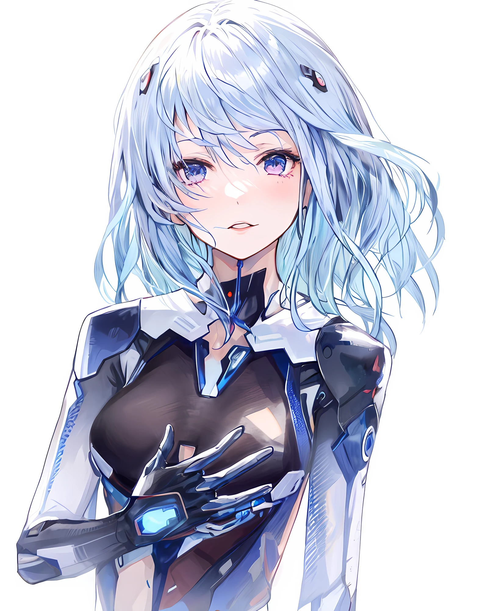 anime girl with blue hair and black gloves holding a knife, ayanami, rogue anime girl ayanami rei, cyborg - girl with silver hair, perfect android girl, rei ayanami, anime girl of the future, anime manga robot!! anime girl, portrait anime space cadet girl, perfect anime cyborg woman, mikudayo, cyborg - girl, rimuru, anime cyborg