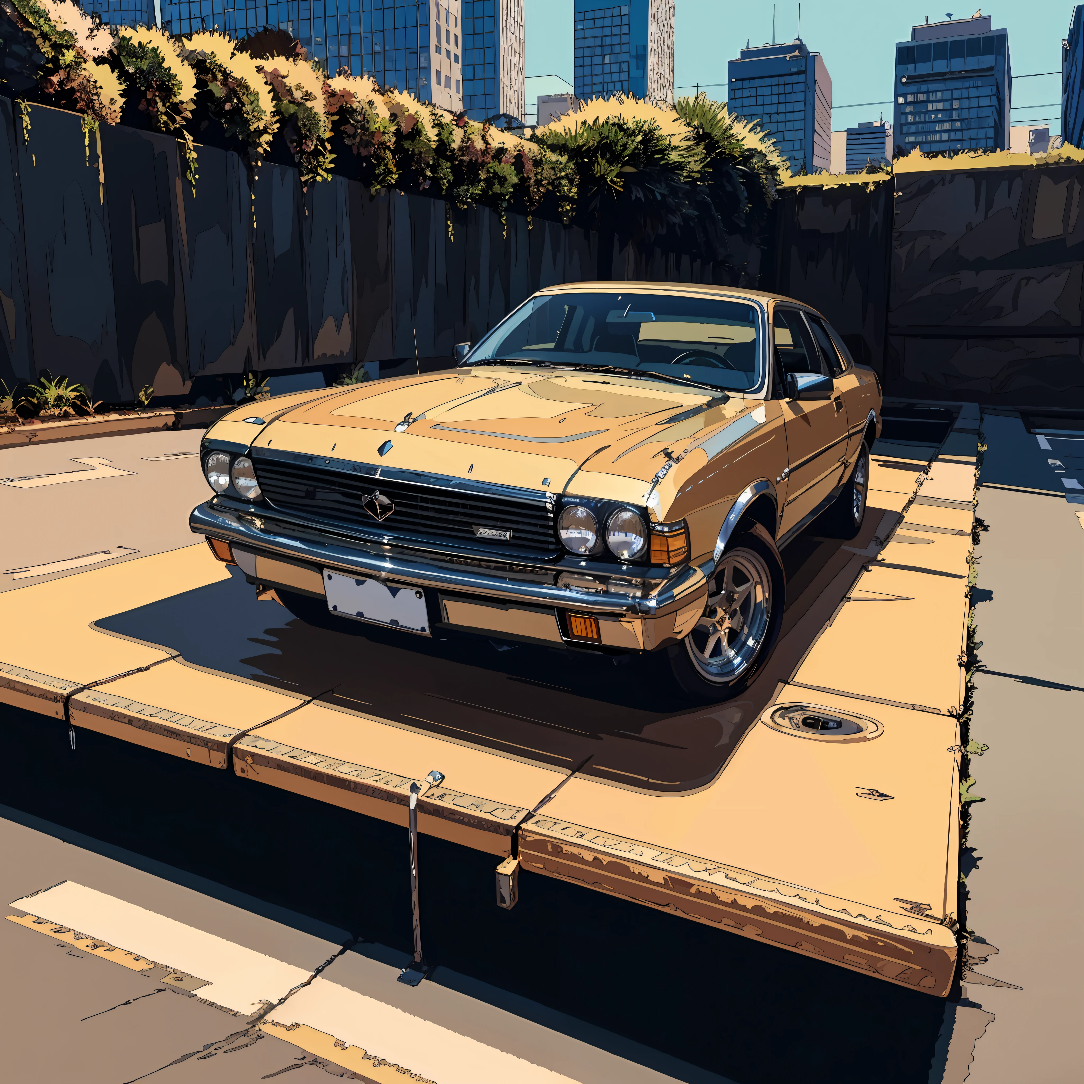 (masterpiece,best quality:1),official art,extremely detailed CG unity 8k wallpaper,illustration, light,car, bright, motor vehicle, ground vehicle, sports car, vehicle focus, wet, outdoors, morning, summer, sunny,shine,moving,speed, tokyo, shinjuku \(tokyo\),shibuya \(tokyo\),skyscraper,traffic,road sign,1990s \(style\),wide shot, wide angle,