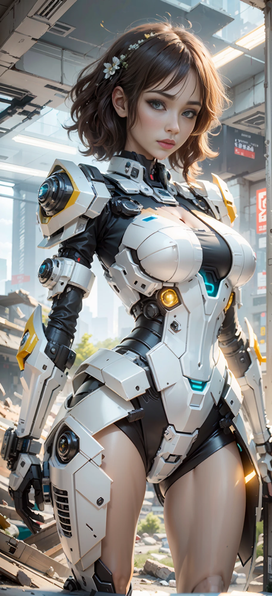 ((Best quality)), ((masterpiece)), (highly detailed:1.3), 3D,Shitu-mecha, beautiful cyberpunk women with her mecha in the ruins of city from a forgoten war, ancient technology,HDR (High Dynamic Range),Ray Tracing,NVIDIA RTX,Super-Resolution,Unreal 5,Subsurface scattering,PBR Texturing,Post-processing,Anisotropic Filtering,Depth-of-field,Maximum clarity and sharpness,Multi-layered textures,Albedo and Specular maps,Surface shading,Accurate simulation of light-material interaction,Perfect proportions,Octane Render,Two-tone lighting,Low ISO,White balance,Rule of thirds,Wide aperature,8K RAW,Efficient Sub-Pixel,sub-pixel convolution,luminescent particles,light scattering,Tyndall effect