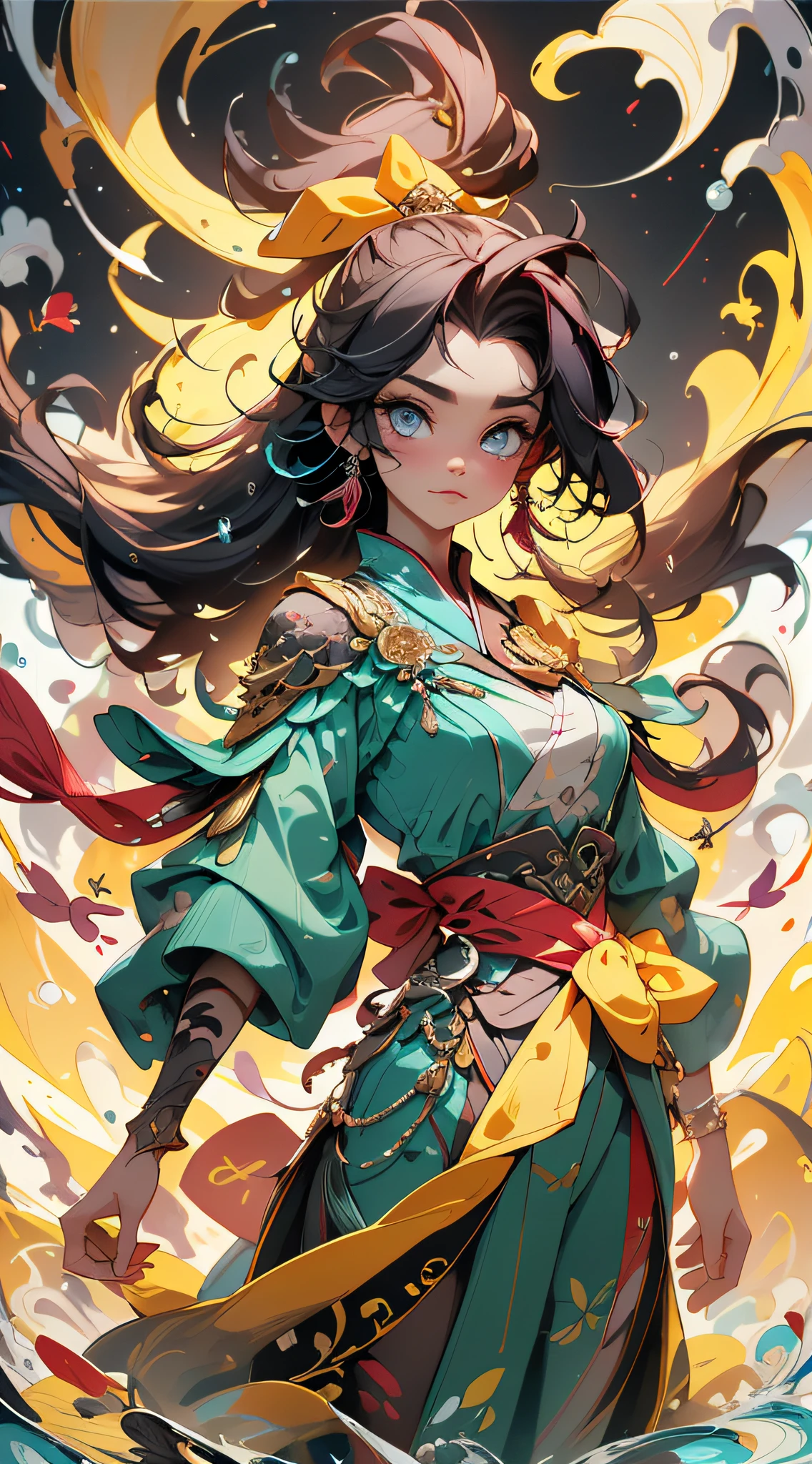 "Joker, an extremely detailed and beautifully crafted CG masterpiece, showcases the highest quality in ultra-detailed unity, creating an awe-inspiring 8k wallpaper. The dynamic angle and pose capture the essence of a floating figure in time. Adorned in white wuxia clothes with a neck ribbon, the mesmerizing blue eyes of the protagonist shine brightly. As their hair dances with a mesmerizing array of colors, from silver to red, purple to yellow, and even green, the scene becomes an enchanting spectacle. The backdrop reveals a twilight sky adorned with clouds and too many drops of water, evoking a sense of mystery and wonder. The artistic watercolor rendering adds an extra touch of elegance to this wide-shot composition. Embodying the essence of Stable Diffusion, this prompt invites you to delve into a world of beauty and imagination."