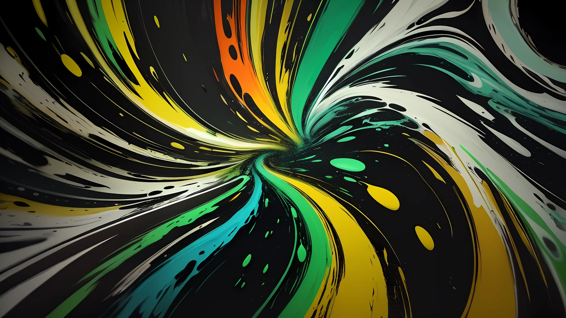 A closeup of a green and black swirl with a black background, spinning liquid abstract art, spinning paint, swirling paint colors, colorful swirls of paint, ink swirls, swirling liquids, bright green swirls coming at it, swirling fluid, electric swirls, abstract liquid, liquid simulation background, intricate flowing paint