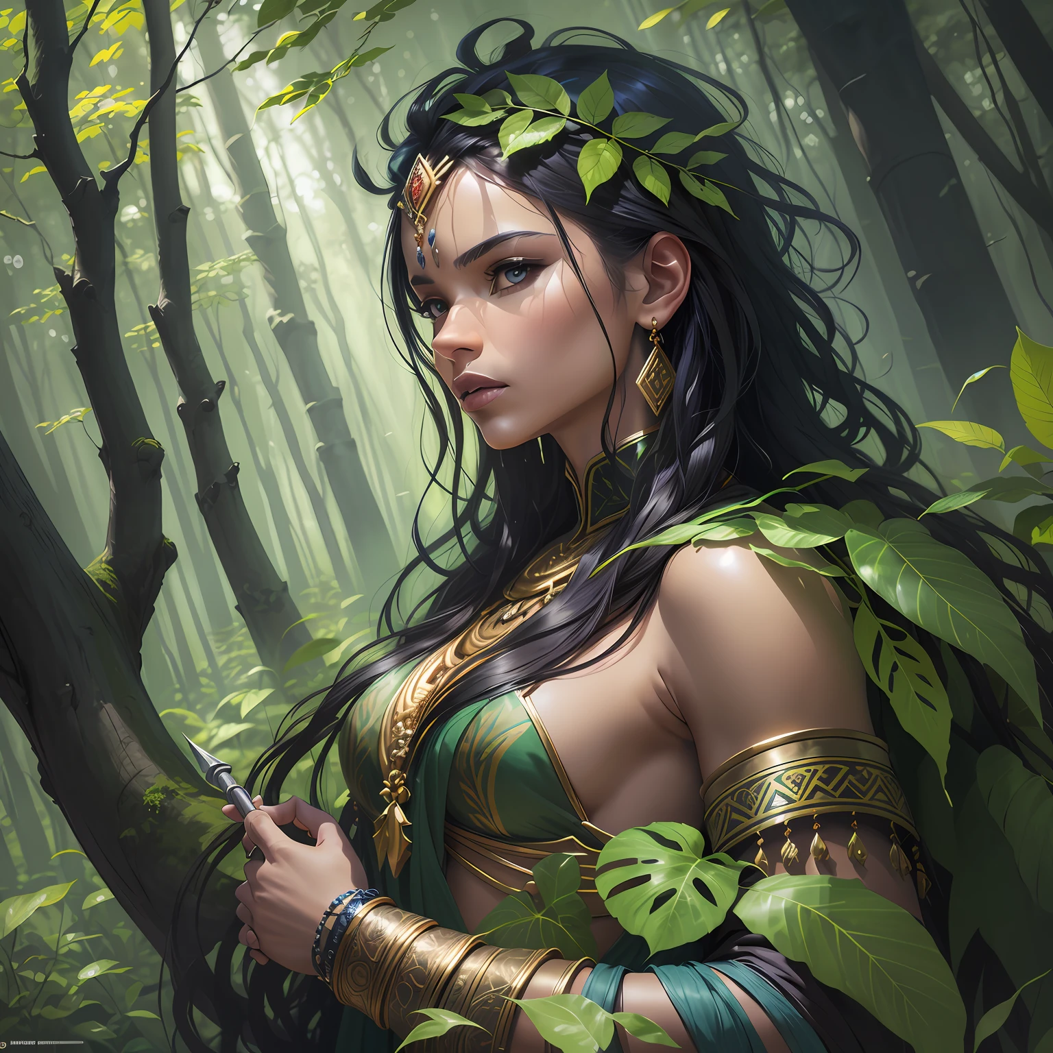 Beautiful man anime painting. Amazonian warrior with a beautiful face and full body in a typical dress with flowers, colored feathers and leaves.tribal paint marks on the skin. indigenous Peruvian, Summer Day, by Tim Okamura, Victor Nizovtsev, Greg Rutkowski, Noah Bradley. trending on artstation, 8k, masterpiece, graffiti painting, fine details, full of color, intricate details, golden ratio illustration, painting of a beautiful amazonian female warrior, beautiful face, perfect body, full body figure, in the jungle, Hyper realistic photography of an adventurer in his element, a mountaineer on a craggy peak. Emphasize your courage, determination, and love of the outdoors, capturing the spirit of exploration and the beauty of the natural world. realistic, dynamic photography, dynamic pose, cinematic, color grading, photography, shot on 50mm lens, ultra wide angle, depth of field, hyper detailed, beautiful color coding, insane detail, intricate detail, beautiful color gradation, Unreal E