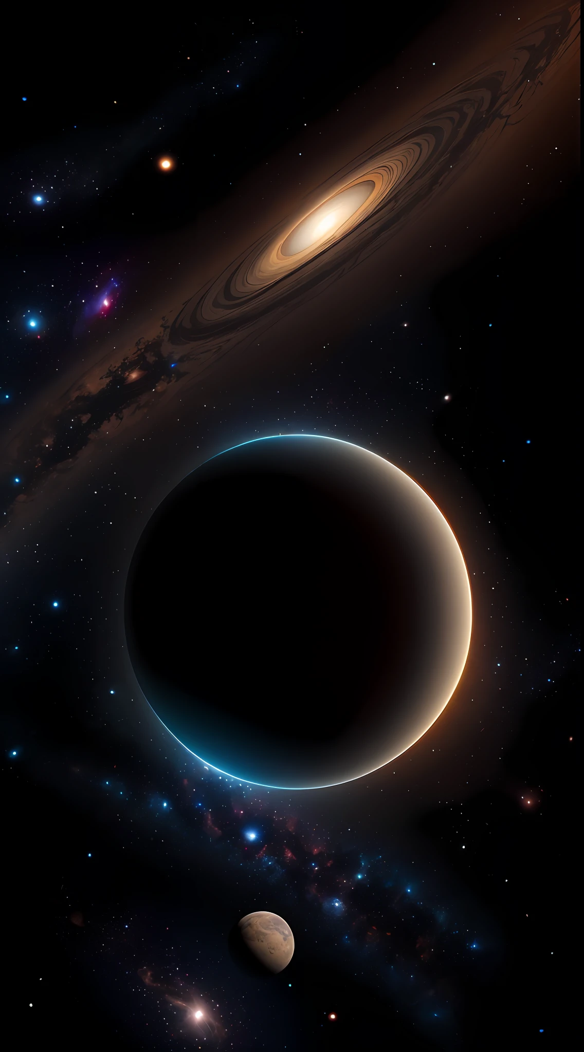 ((master)), ((best quality)), ultra-detailed CG unity 8k wallpaper, incredibly delicate and beautiful illustration, floating, high resolution, dynamic, ((1girl)), brown eyes, brown hair, astronaut suit, dark black background, stellar space, large white luminescent stars, a huge black hole in the background, colorful planets floating in a cosmic maelstrom.