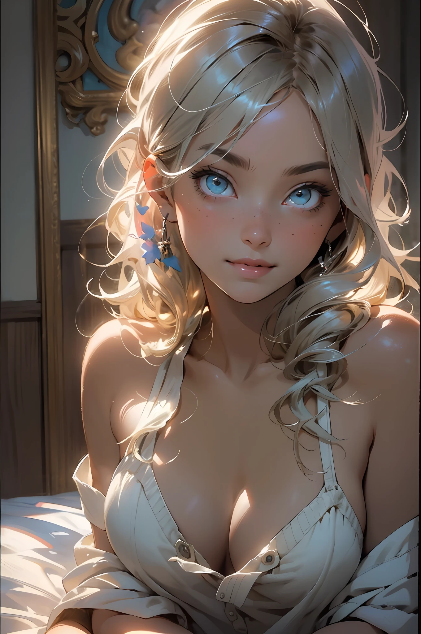 melancholy lighting, quiet, calm, brightness, masterpiece, best quality, 1girl, (JinxLol:1.2), (ultra photorealistic:1.3), (masterpiece:1.4), best quality, ((realistic)), high quality, ultra detailed, ((real image)), ((realistic skin)), ((realistic face)),(illustration:1.05), (beautiful:1.05), (beautiful detailed eyes:1.05), (cinematic light:1.1), full body, precise proportions, 18-year-old girl, skinny model lying next to the bed, hair fluttering in the wind, tulle, long legs, feet slightly open, buttocks, blush, shyness, collarbone, abdominals, double weave, beautiful and delicate face, fair skin, real skin, (face detail), pores, super high resolution, 8k, parameters Best quality, masterpiece, super high resolution, (Realistic 2.0), More details, detailed skin, no panties, wide smile, voluminous straight hair, perfect and well-designed eyes, girlfriend, beautiful, beautiful, flowers, studio lighting