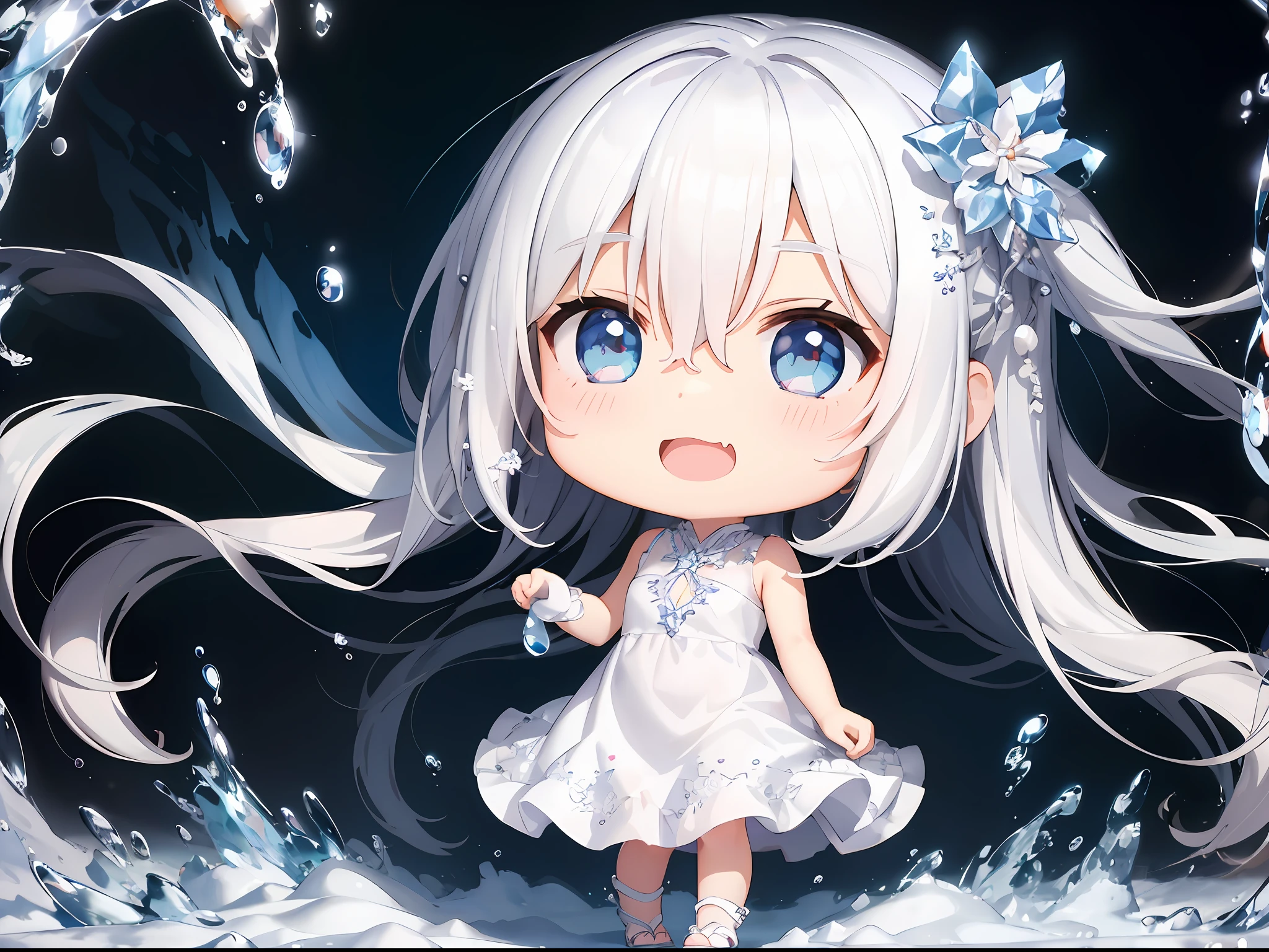 anime girl with white hair and blue eyes standing in snow, splash art anime loli, water color nendoroid, 4 k manga wallpaper, anime art wallpaper 8 k, anime art wallpaper 4k, anime art wallpaper 4 k, chibi anime girl, anime style 4 k, 4k anime wallpaper, style as nendoroid, white haired deity
