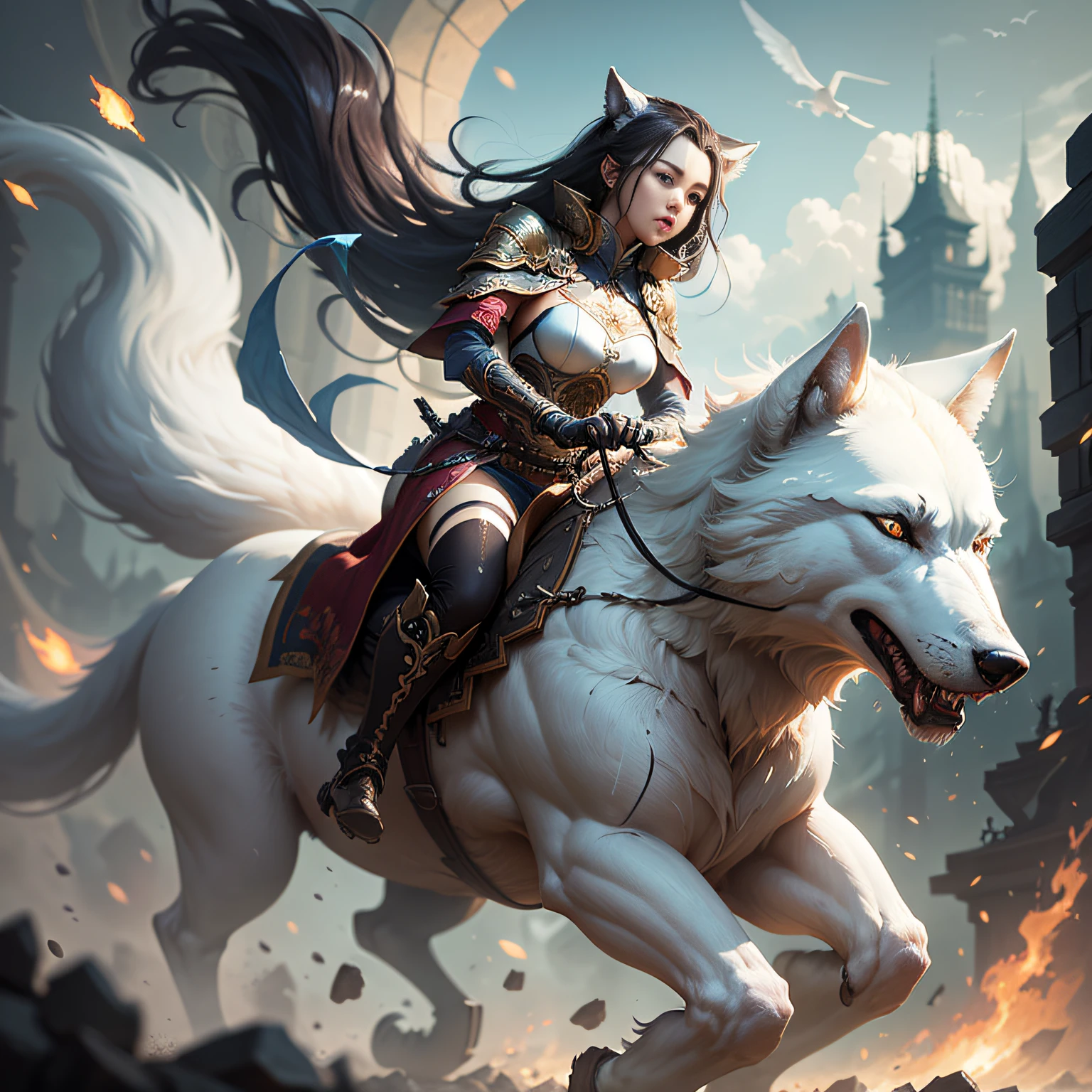 Riding a big white wolf, by J. Yang, cgsociety, Zhong Fenghua, Fantasy Art Behans, Pan Chengwei on ArtStation, by Jason Chan, Fantasy Art Style, Li Song, Ryan Yee, [cgsociety trends]!, Deviantart artstation cgscosiety