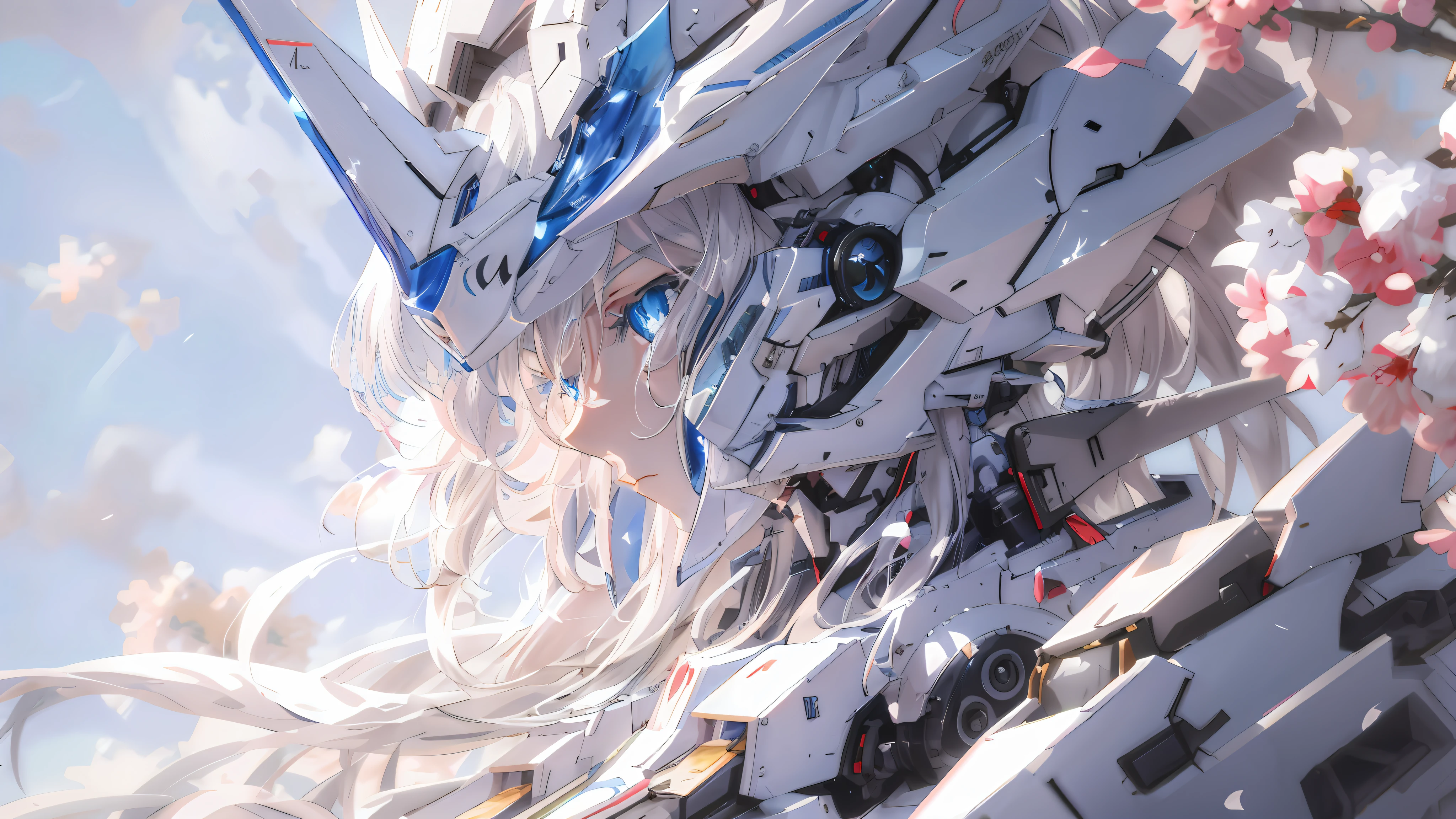 anime girl with long white hair and blue eyes standing in front of a tree, best anime 4k konachan wallpaper, detailed digital anime art, anime art wallpaper 4k, anime art wallpaper 4 k, anime mecha aesthetic, anime wallpaper 4 k, anime wallpaper 4k, anime art wallpaper 8 k, 4k anime wallpaper, detailed anime artwork --auto --s2