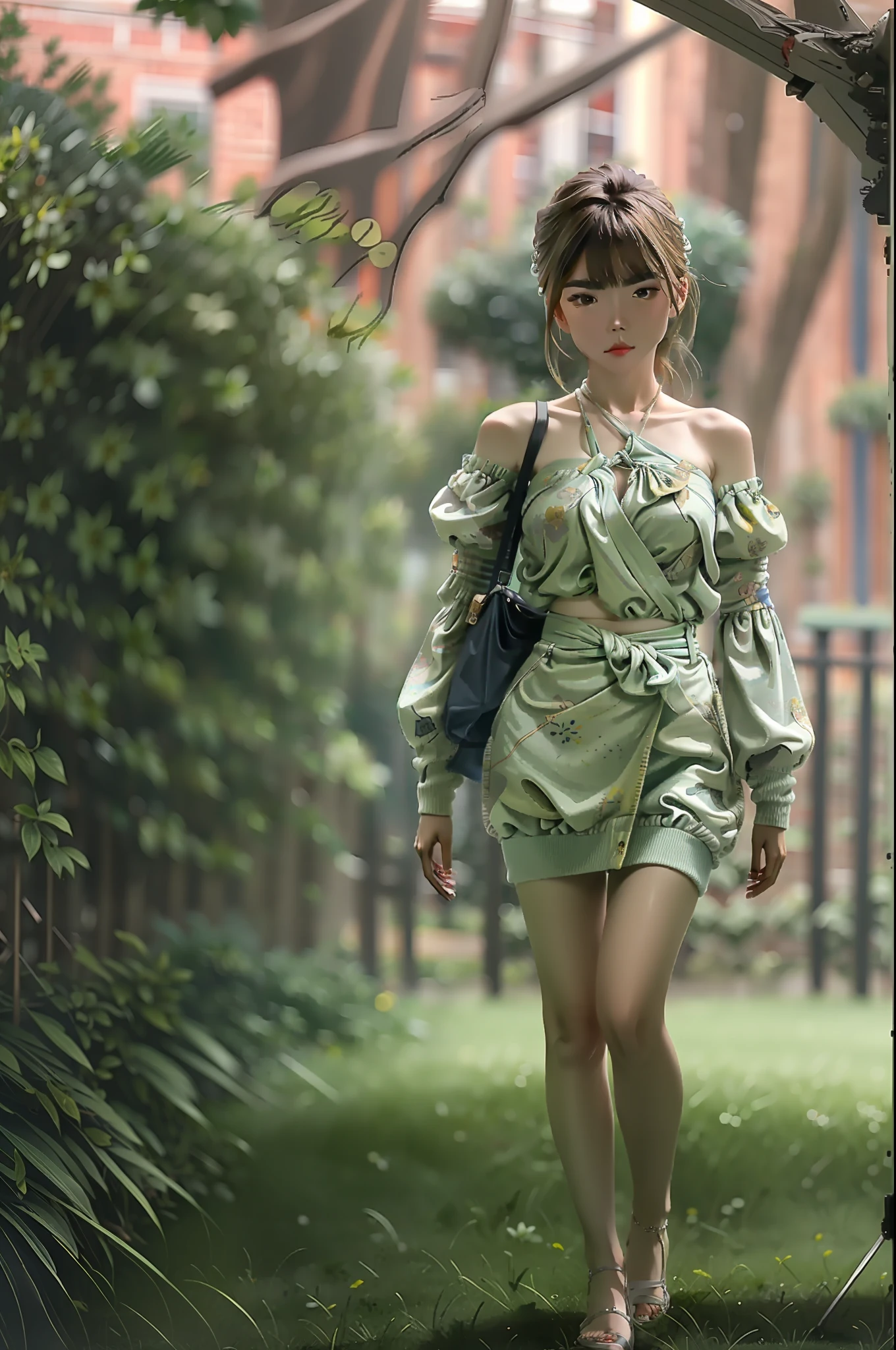 Naked girl, standing on the grass, was filmed
