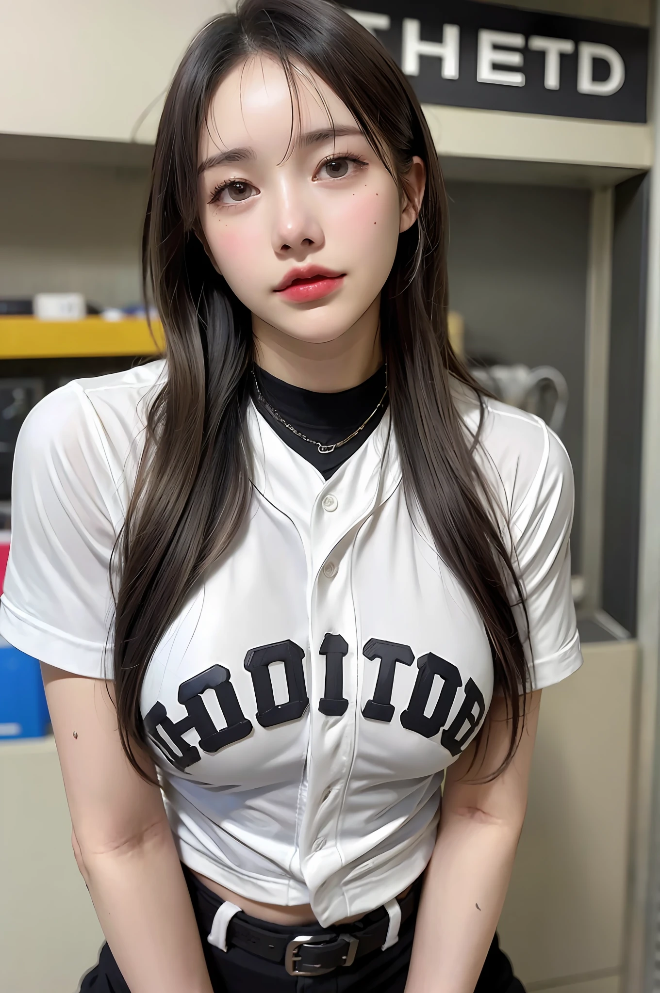 ((Top Quality, 8K, Masterpiece: 1.3)), Sharp: 1.2, Perfect Body Beauty: 1.4, Slim Abs: 1.2, (Layered Hairstyle, Big)), Baseball Uniforms, (Rain, Street: 1.2), Wet: 1.5, Highly Detailed Face and Skin Texture, Detailed Eyes, Double Eyelids, Aspect Looking at Camera