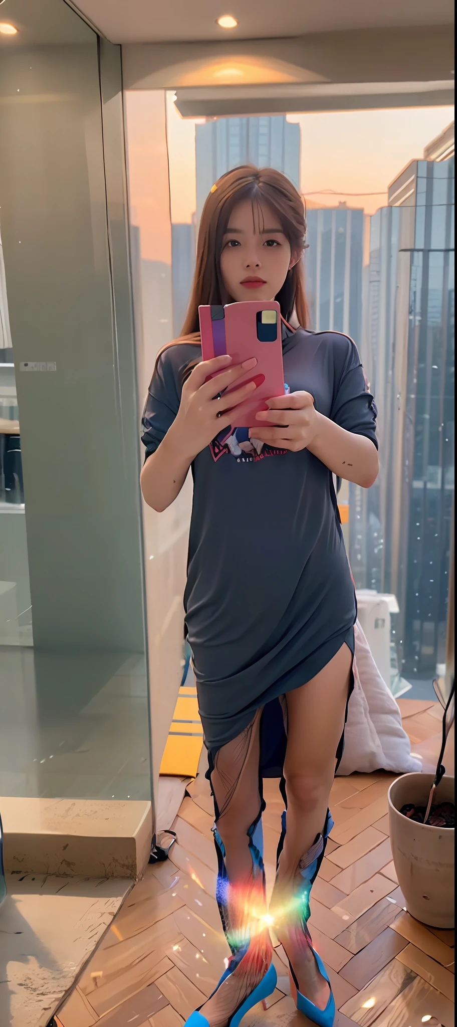 mix4, 20d, solo, long_hair, shirt, dress, high_heels,full_body, look_at_viewer, (8k, RAW photo, best quality, masterpiece:1.2), (realistic, photo-realistic:1.37), professional lighting, photon mapping, radiosity, physically-based rendering,