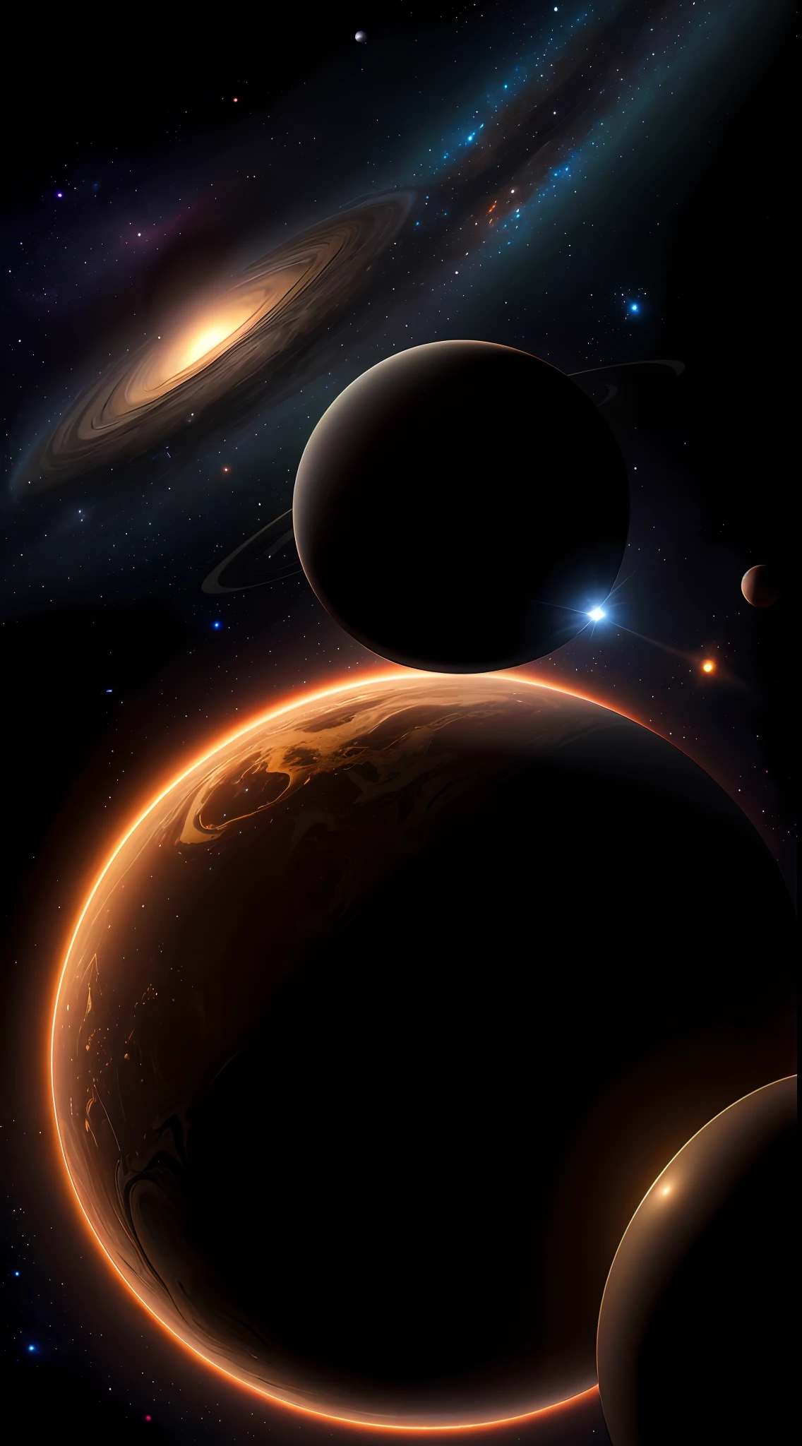 ((master)), ((best quality)), ultra-detailed CG unity 8k wallpaper, incredibly delicate and beautiful illustration, floating, high resolution, dynamic, ((1girl)), brown eyes, brown hair, astronaut suit, dark black background, stellar space, large white luminescent stars, a huge black hole in the background, colorful planets floating in a cosmic maelstrom.