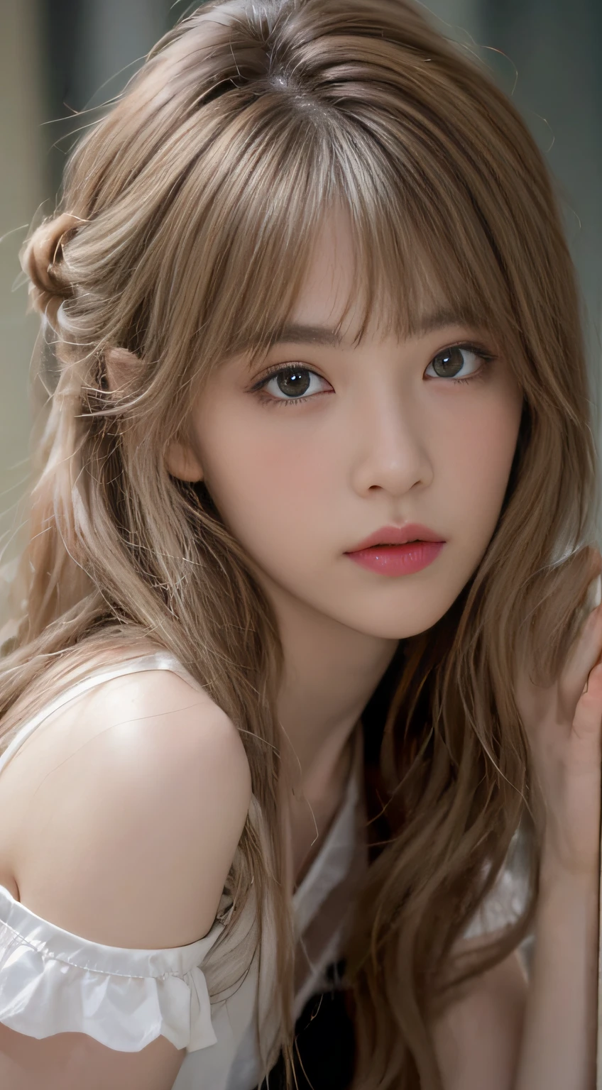 (Model Shoot Style), Girl, (Shy), 1girl, Solo, Brown and curly and messy hair, Highly detailed face, Beautiful eyes, [Chubby], Adorable, Rosy cheeks and bright sad eyes, Amazingly Beautiful, (Rembrandt Lighting), Zeiss lenses, Ultra Realistic, (High Detail Skin: 1.2), 8k UHD, DSLR, Dramatic Rim Light, High Quality, Fujifilm XT3,