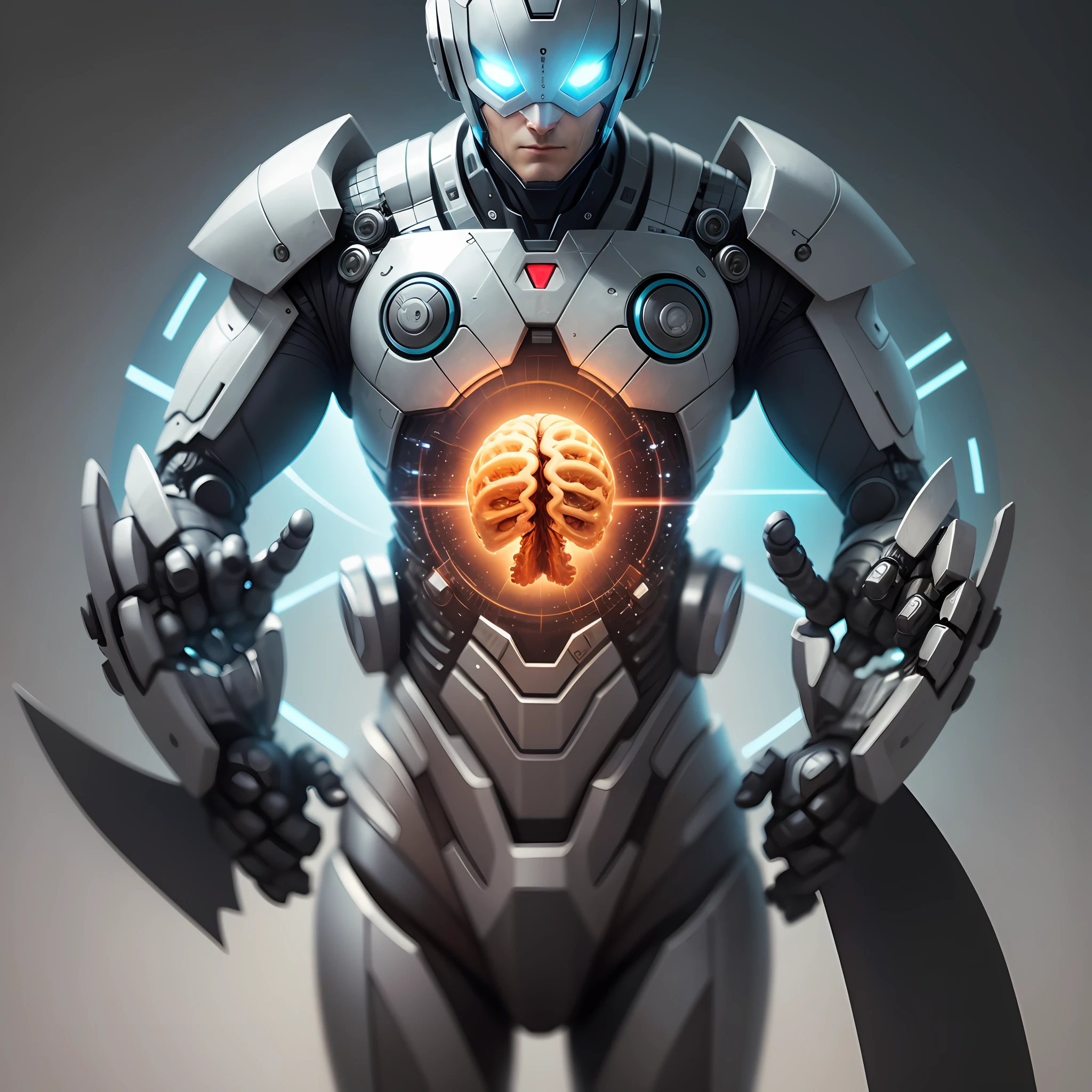 Robot man holding a human brain