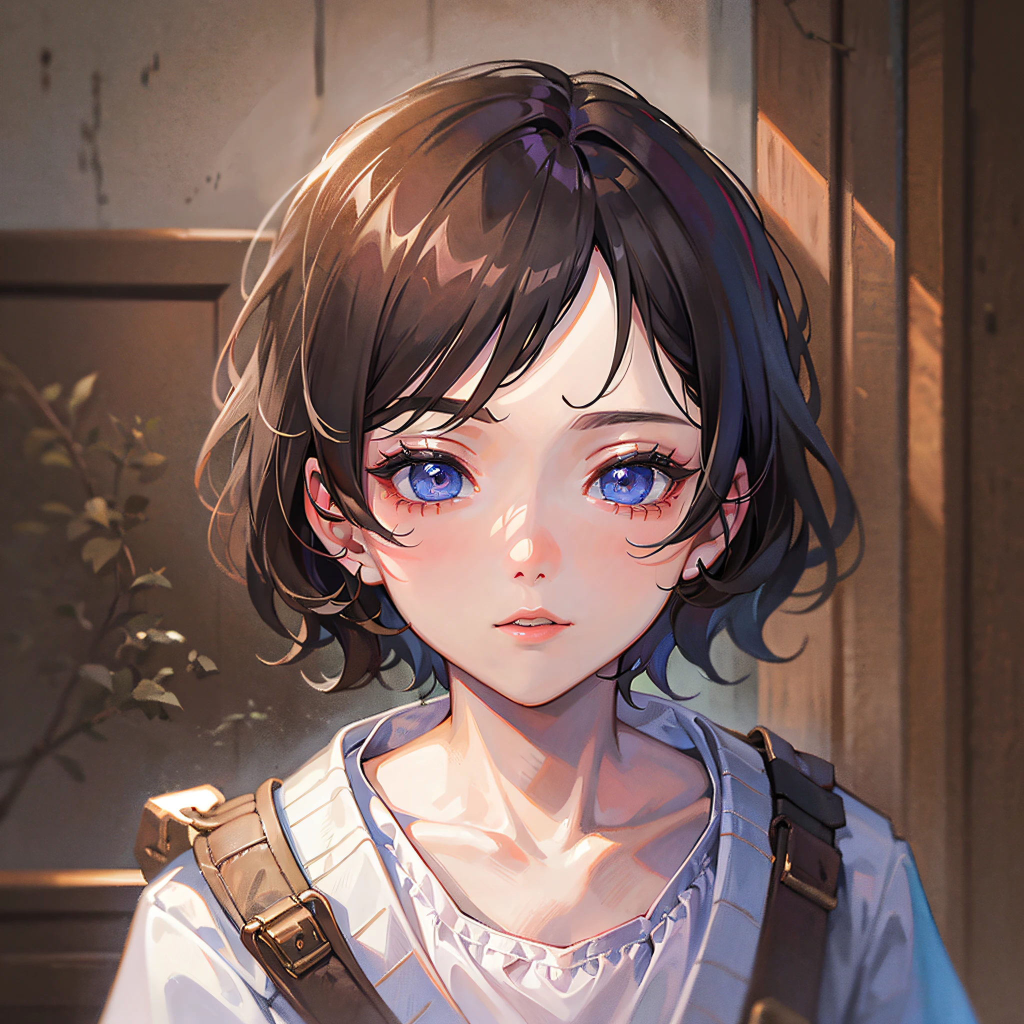 Asian girl, short hair, ruins, depression, tears, 4K, real, texture --auto