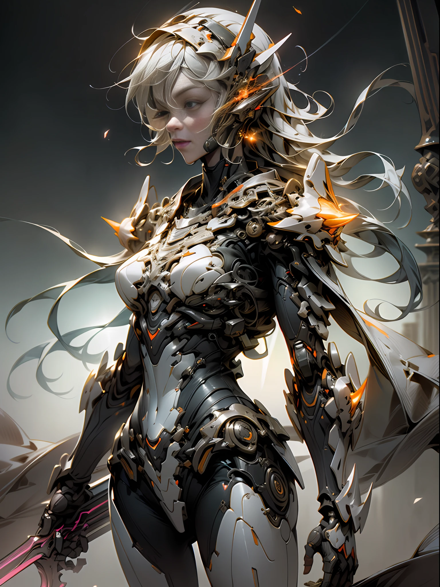 Masterpiece, best quality, high quality, (futuristic: 1.1), red ghost hunter wielding long whip, lightning surrounding, lightning, swords scattered aside, (cyberpunk costume), movie lighting, (exquisite futuristic), beautiful and beautiful, super detailed, great composition, floating, depth of field, (very detailed CG, Unity 8k wallpaper), (beautiful detail background), beautiful hair detail, dramatic lighting, gogetta, mecha, best quality, super high resolution, Photorealistic and realistic