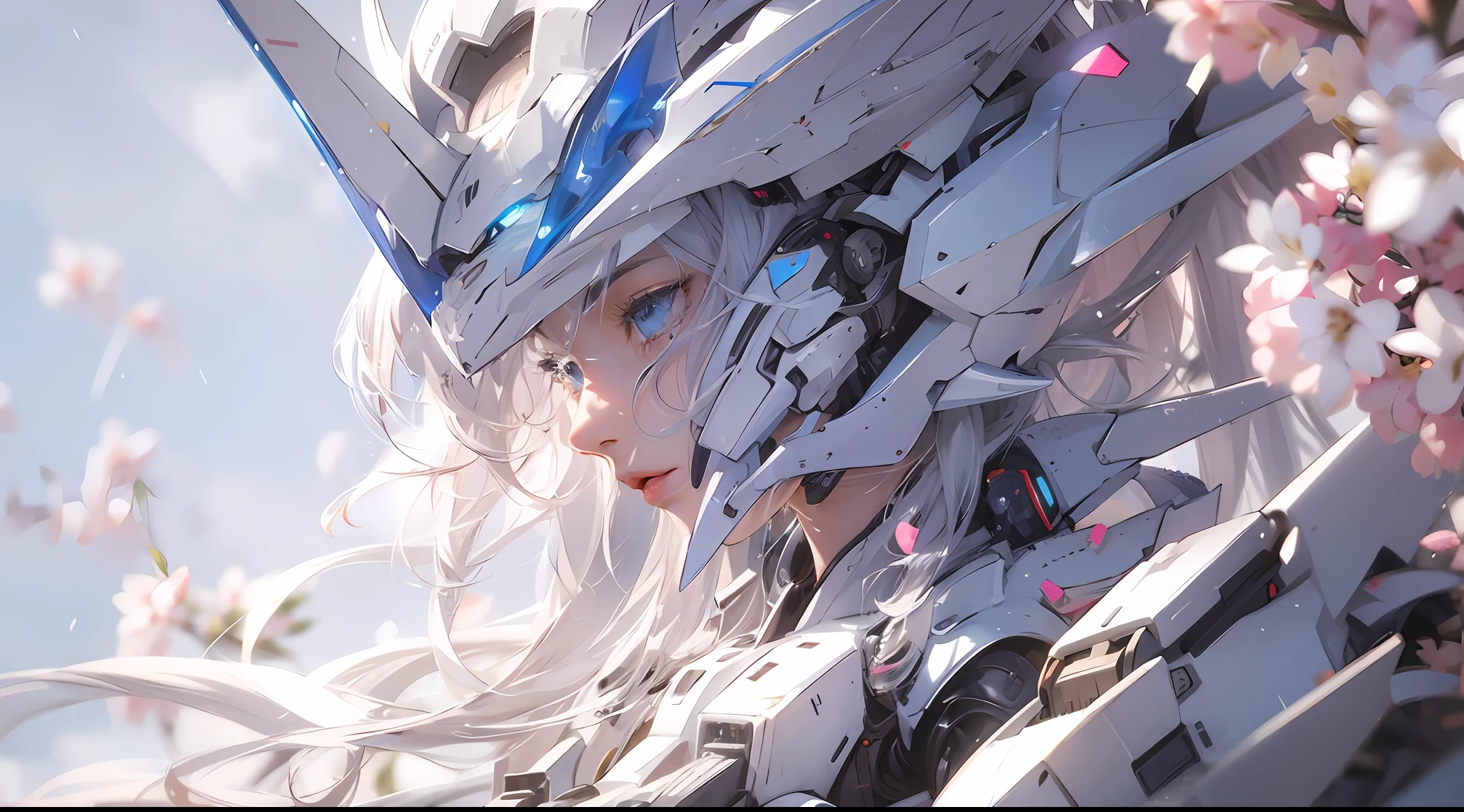 anime girl with long white hair and blue eyes standing in front of a tree, best anime 4k konachan wallpaper, detailed digital anime art, anime art wallpaper 4k, anime art wallpaper 4 k, anime mecha aesthetic, anime wallpaper 4 k, anime wallpaper 4k, anime art wallpaper 8 k, 4k anime wallpaper, detailed anime artwork --auto --s2