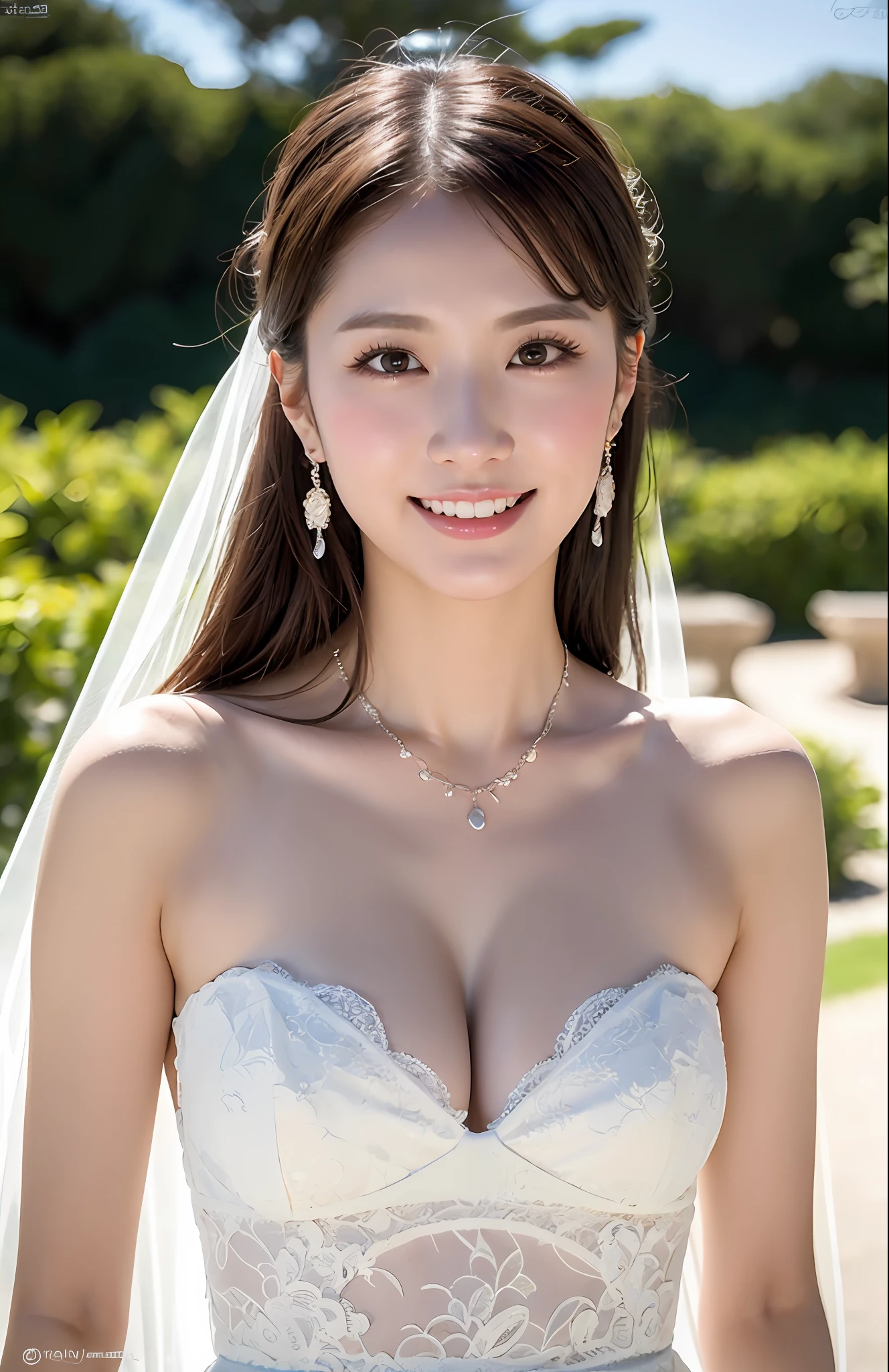 Turbulent posture, (very delicate and beautiful work), (masterpiece), 1girl, girl in wedding dress, veil, lace, full body, high definition, ridiculous, charming expression, smile, beautiful clear eyes, green eyes, delicate necklace, delicate earrings, full body, blue sea, beautiful sandy beach, simple background blur, ultra-fine depiction, beautiful, attractive, ultra-fine painting, delicate face, delicate figure, thin collarbone, nice lips, beauty big, soft back, mix4, (8k, RAW photos, top quality), masterpiece: 1.2), (realistic, photorealistic: 1.37), one girl, cute, professional lighting, photon mapping, radiosity, physically based rendering
