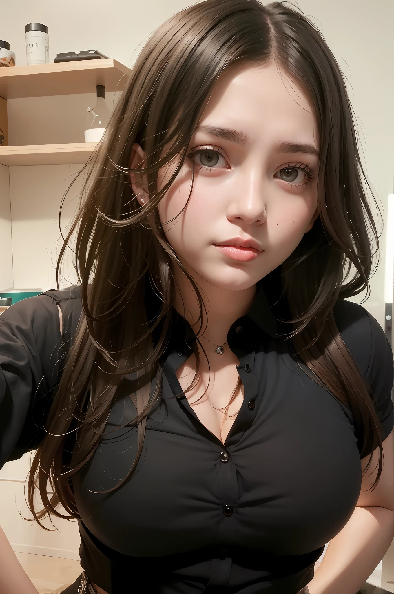 There is a woman who is posing for a photo, cute-thin-faced girl, with long hair and medium eyes, 8k selfie photography, beautiful girl face, [4K photorealism]!, Ilya Kuvshinov with long hair, extremely beautiful face, anime girl in real life, hyper realistic, with cute - thin - face, medium eye striking average eye,