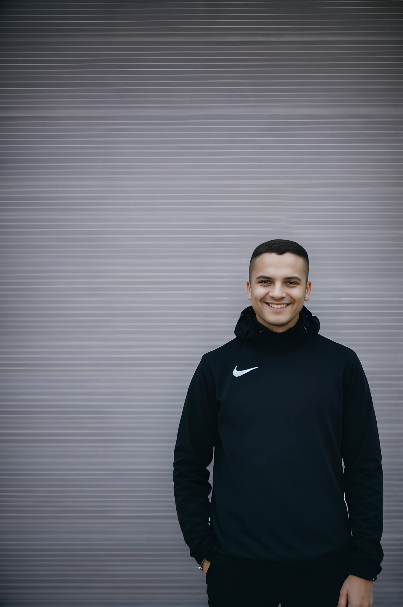 portait 50mm lens, cinema Golden hour ilumination, Montain on background, winter Nike clothes, smiling