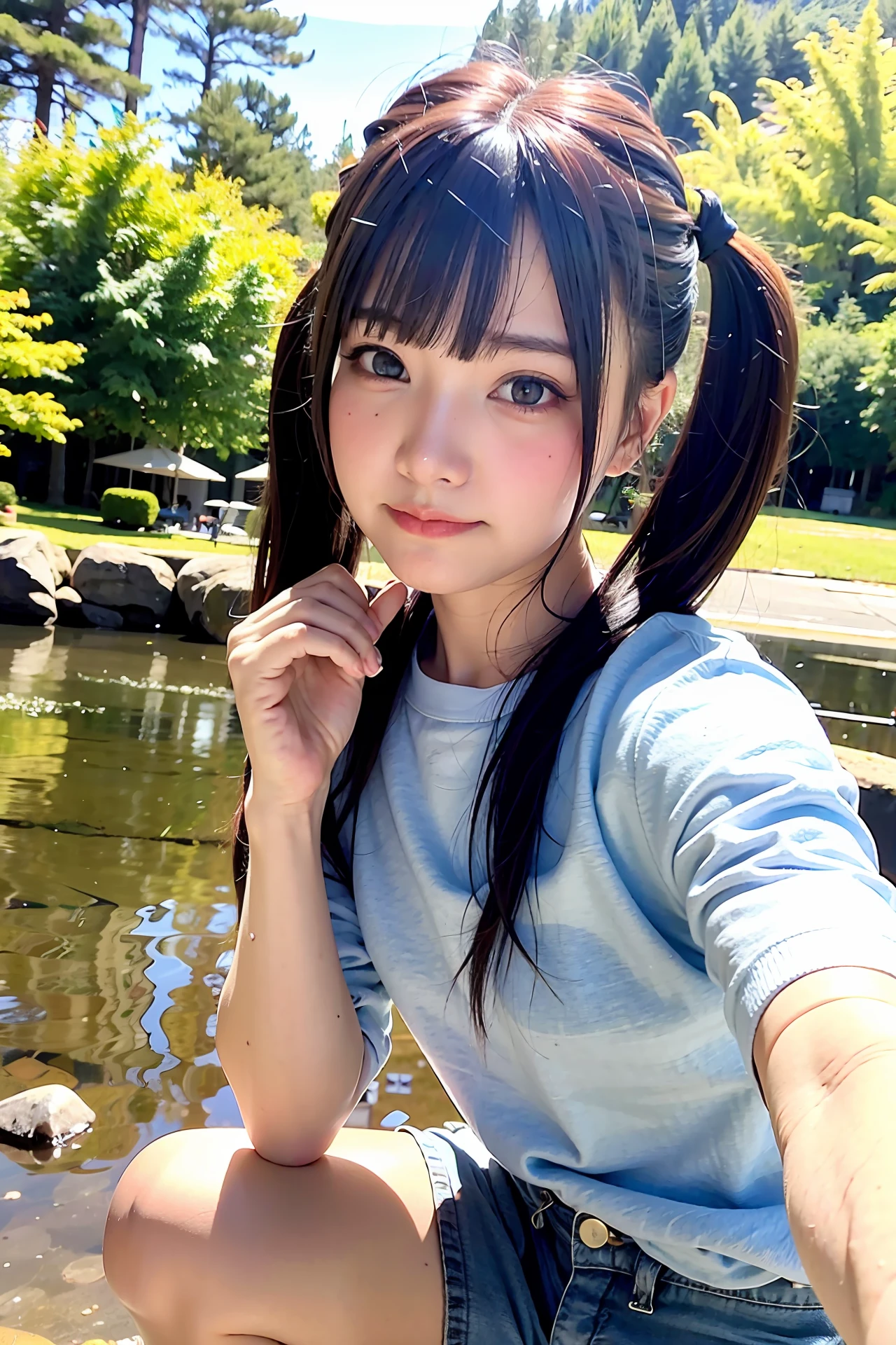 Twin Tails Bangs Girl Nature Selfie