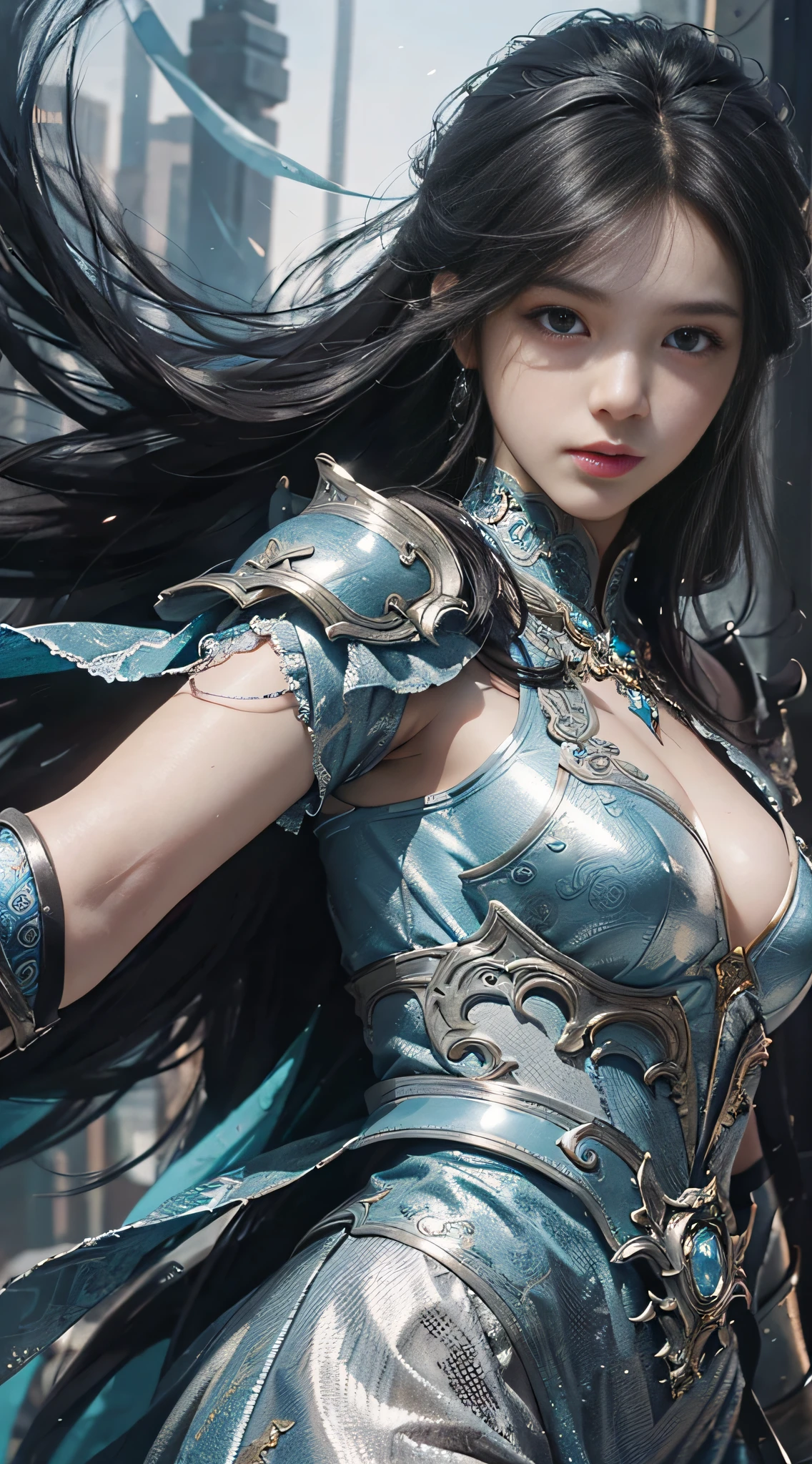 a close up of a woman in a silver and blue dress, chengwei pan on artstation, by Yang J, detailed fantasy art, stunning character art, fanart best artstation, epic exquisite character art, beautiful armor, extremely detailed artgerm, detailed digital anime art, artgerm on artstation pixiv, armor girl